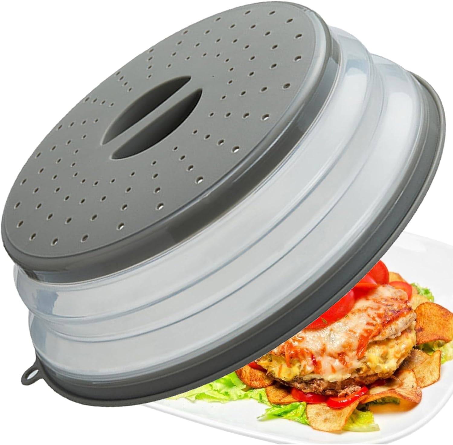 Microwave Splatter Cowl Vented for Meals, Splatter Guard & Colander Kitchen Gadget for Fruit Greens Microwave Plate Cowl with Hook Gap,Dishwasher-Secure,BPA-Free Silicone & Plastic (1 Pack)