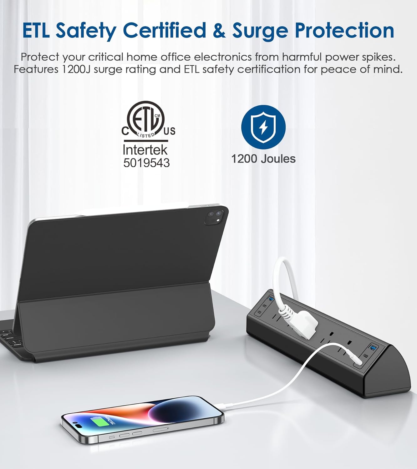 Jgstkcity Desk Clamp Energy Strip USB C,40W Whole Quick Charging Station,4 PD 20W USB C Ports,Desk Edge Mount Surge Protector,5 Shops,Match 1.96" Tabletop Edge,ETL Listed - Image 3