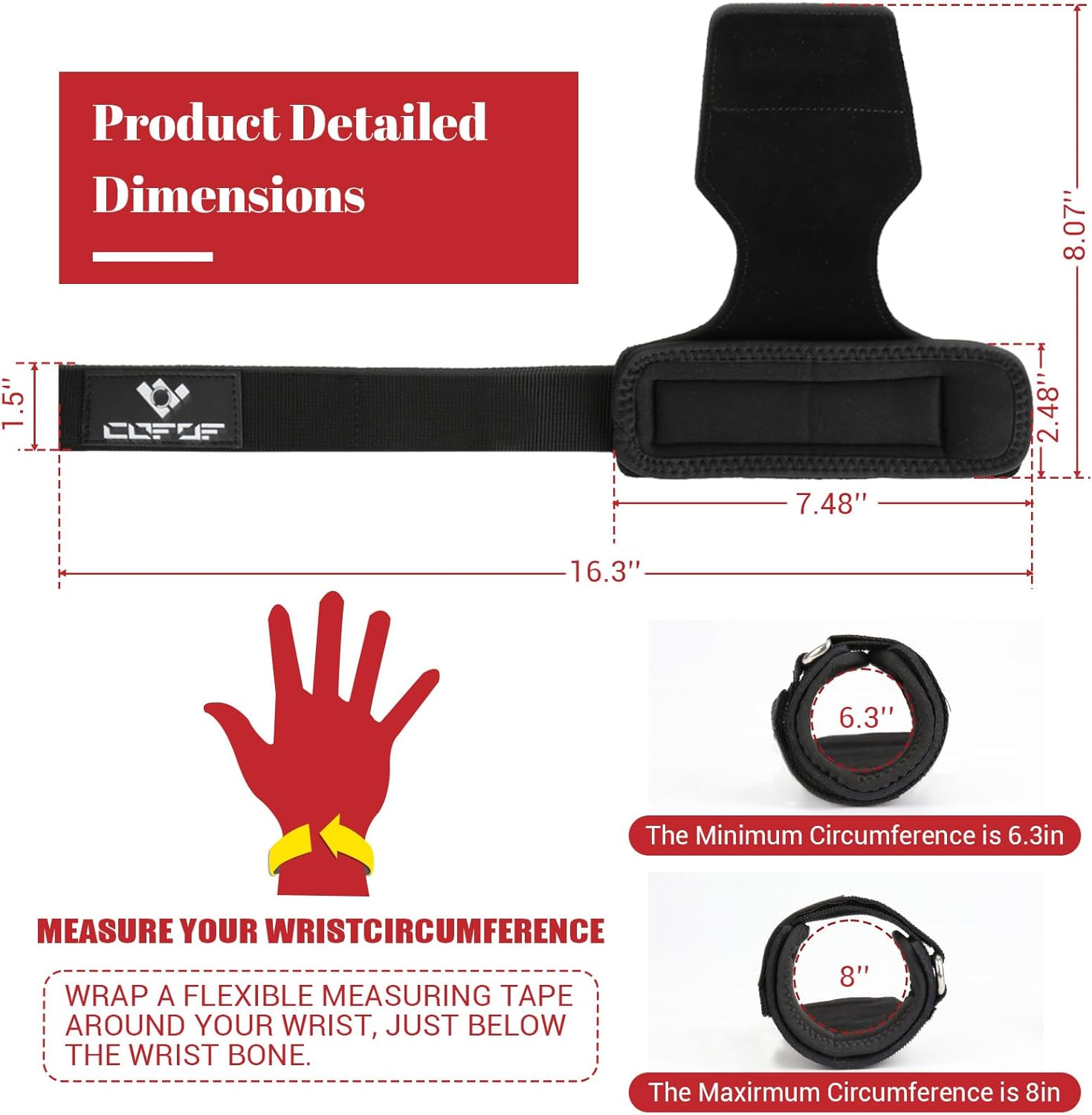 COFOF Weight Lifting Wrist Strap, Double Layer Leather-based Wrist Strap for Deadlift and Powerlifting, Adjustable Neoprene Padded Gymnasium Exercise Lifting Hooks (Pair) - Image 4