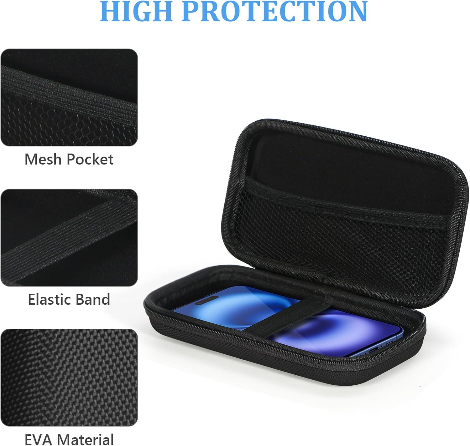 GLCON Moveable Safety Arduous EVA Case for Exterior Battery,Cell Telephone,GPS,Arduous Drive,USB Charging Cable,Carrying Bag Mesh Interior Pocket,Zipper Enclosure,Common Journey Pouch Bag - Image 4
