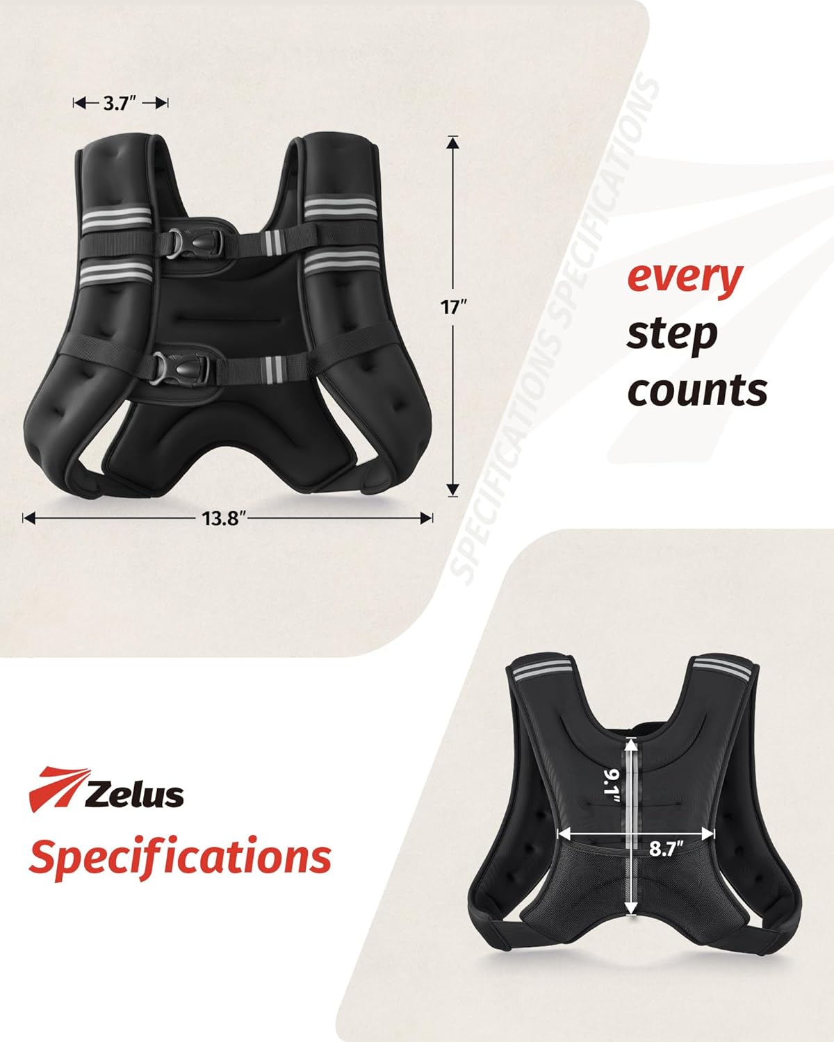 ZELUS Weighted Vest, 6lb/8lb/12lb/16lb/20lb/25lb/30lb Weight Vest with Reflective Stripe for Exercise, Energy Coaching, Operating, Health, Muscle Constructing, Weight Loss, Weightlifting - Image 8