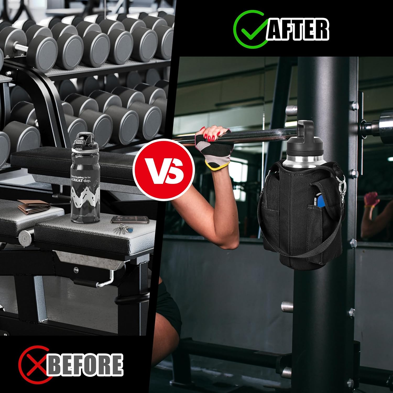 icolor Magnetic Health club Bag Water Bottle Provider Holder with Telephone Pockets & Shoulder Strap,Health club Magnetic Bag 5 Constructed-in Magnets Health club Equipment Organizer Sling Bottle Bag Pouch Sleeve - Image 6