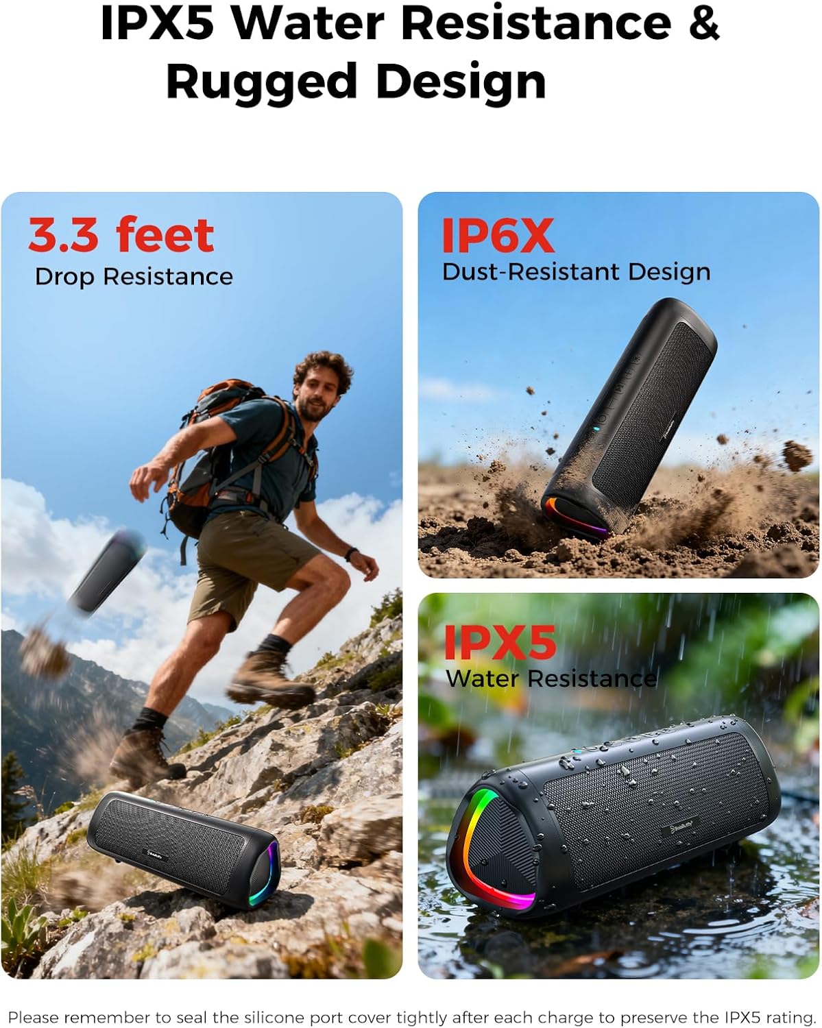 Bluetooth Speaker with HD Sound, Moveable Wi-fi, IPX5 Waterproof, As much as 20H Playtime, TWS Pairing, BT5.3, for Dwelling/Occasion/Out of doors/Seaside, Digital Devices, Birthday Reward (Black) - Image 4