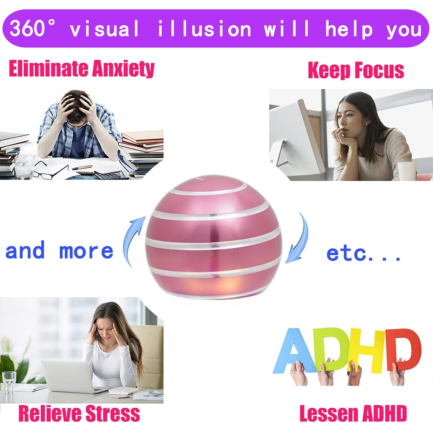 Desk-Kinetic-Toys Cool-Devices for Fidget: Cool-Stuff-Factor Recreation Toy for Grownup Teen Kids Child, Stress Aid Optical-Phantasm Presents for Workplace College House Man Girls Christmas Spinning 180 Seconds - Image 5