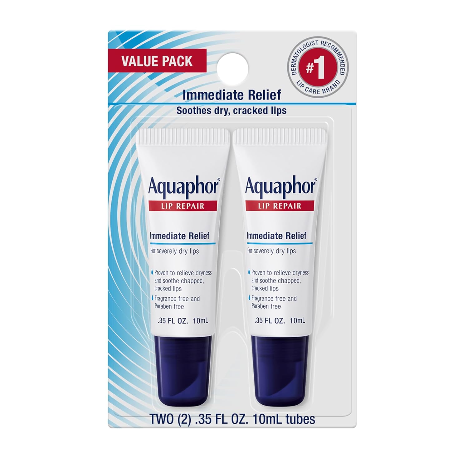 Aquaphor Lip Restore Ointment, Moisturizing Lip Balm Pack, Relieves Dryness, 0.35 Tube, Pack of two