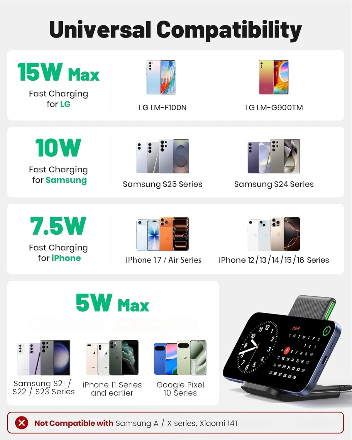 INIU Wi-fi Charger, 15W Quick Wi-fi Charging Station with Sleep-Pleasant Adaptive Mild Suitable with iPhone 17 16 15 14 13 12 Professional Max Samsung Galaxy S25 S24 S23 Observe 20 Google and many others - Image 4