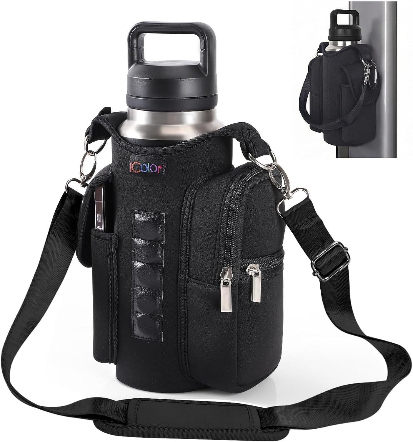 icolor Magnetic Health club Bag Water Bottle Provider Holder with Telephone Pockets & Shoulder Strap,Health club Magnetic Bag 5 Constructed-in Magnets Health club Equipment Organizer Sling Bottle Bag Pouch Sleeve