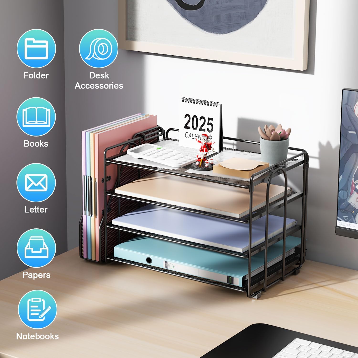 gianotter 4-Tier Paper Organizer With Journal Holder, Desk Organizers and Equipment, Desk Equipment & Workspace Organizers, File Organizer for Workplace Provides Storag (Black, 4-Tier) - Image 6