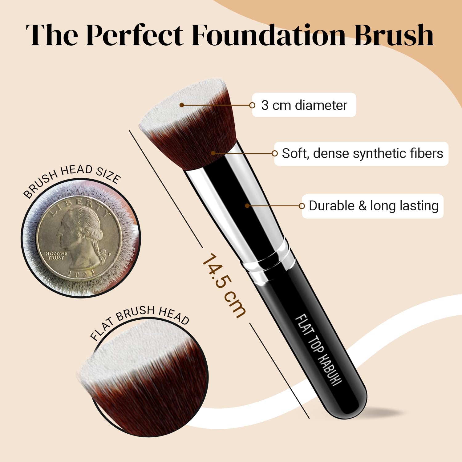 Flat High Kabuki Basis Brush By KESHIMA - Premium Make-up Brush for Liquid, Cream, and Powder - Buffing, Mixing, and Face - 1.2" High Diameter - Image 2