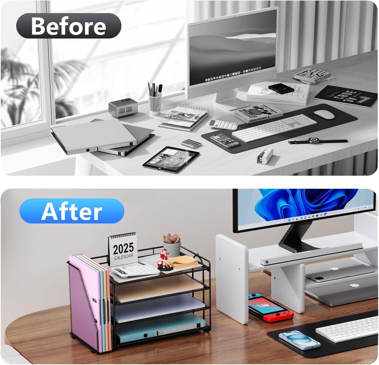 gianotter 4-Tier Paper Organizer With Journal Holder, Desk Organizers and Equipment, Desk Equipment & Workspace Organizers, File Organizer for Workplace Provides Storag (Black, 4-Tier) - Image 2