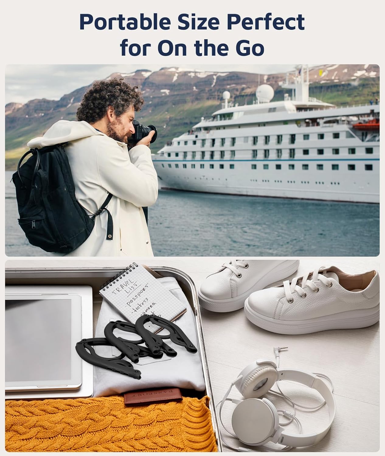 10 Pcs Journey Hangers, Cruise Ship Necessities Journey Necessities, Transportable Cruises Should Haves 2026, Folding Hangers for Suitcase, RV Tenting Airplane Europe Trip Important, Black - Image 6