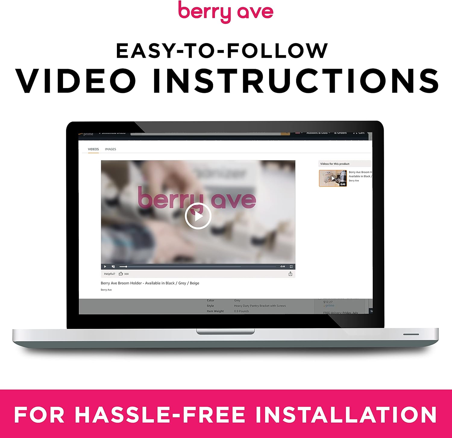 Berry Ave EXTRA GRIP Mop & Broom Holder Wall Mount – Wall Hanging Organizer for Backyard Instruments, Closet, and Utility Storage, Contains {Hardware}, Suits Commonplace Brooms & Mops - Image 6