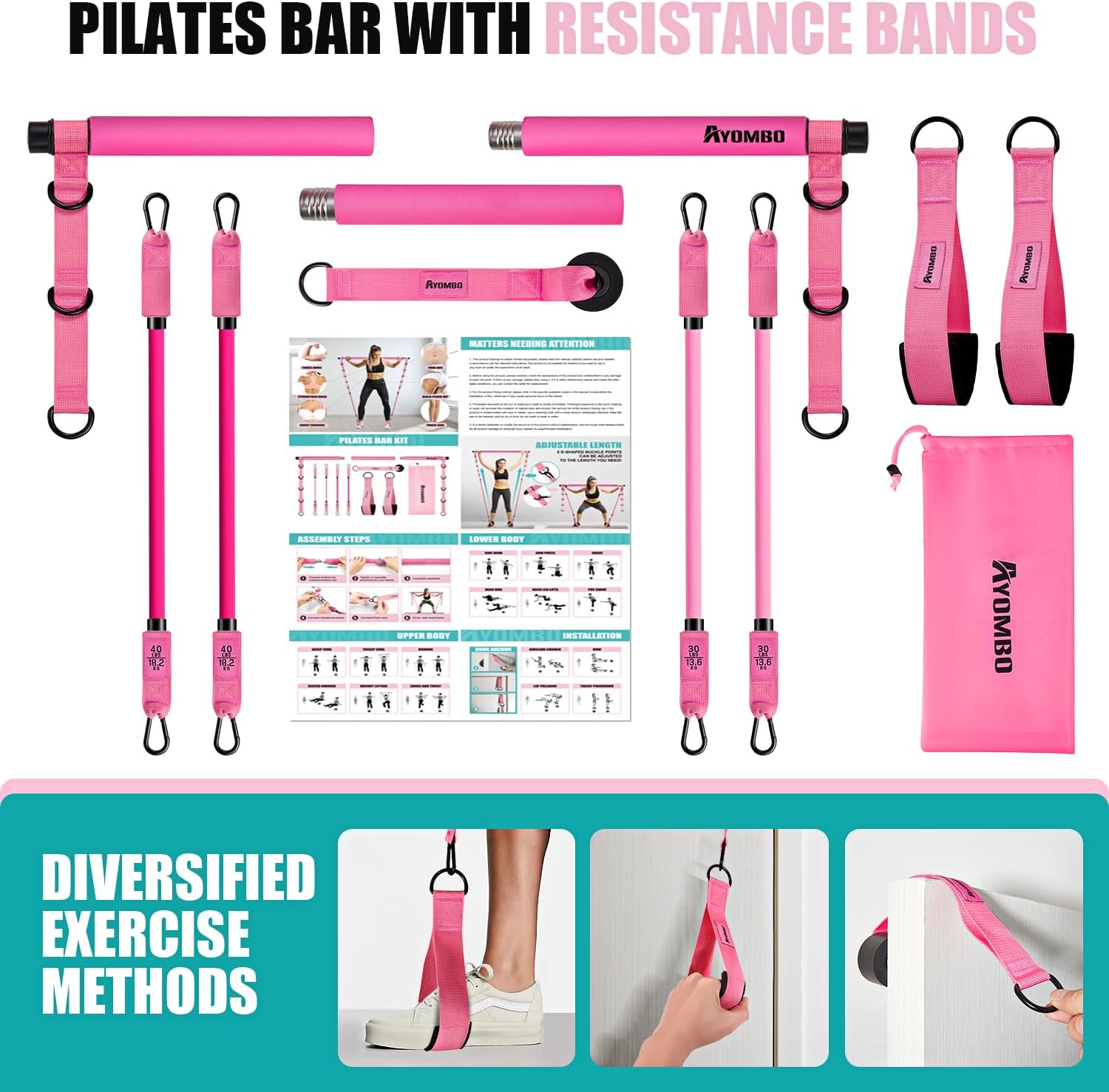 Pilates Bar Equipment with Resistance Bands, Pilates Exercise Tools for Legs, Hip, Waist, Arm, Squats Train Tools for Dwelling Exercises, Adjustable 3-Part Pilates Bar Equipment for Girls & Males - Image 7