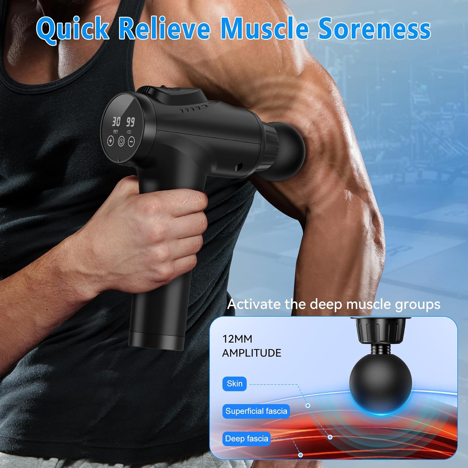 Therapeutic massage Gun, Muscle Therapeutic massage Gun for Athletes Handheld Electrical Deep Tissue Again Massager, Percussion Therapeutic massage System for Ache Aid with 30 Velocity Ranges 9 Heads Black - Image 6