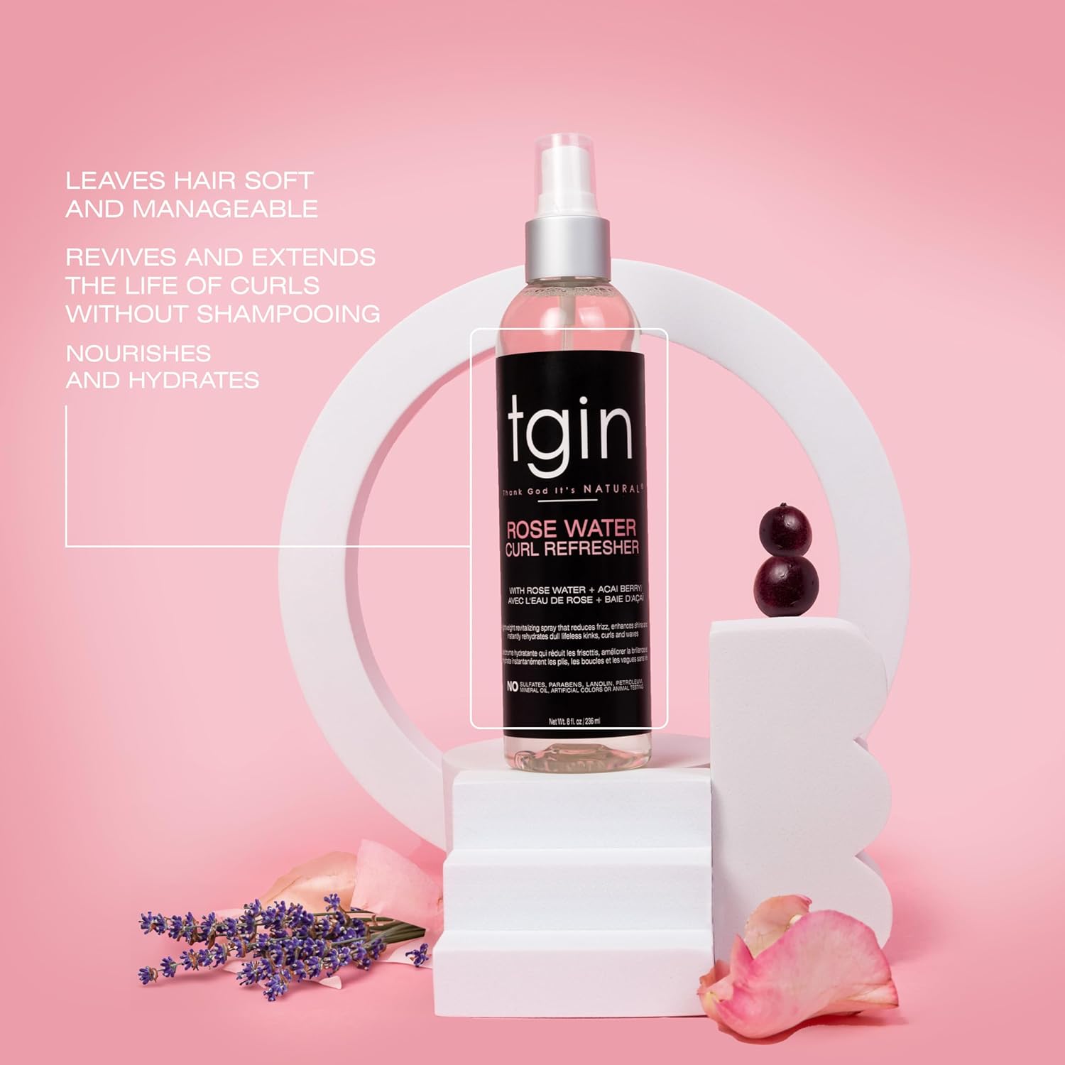 tgin Rose Water Curl Refresher – Curl Spray for Curly, Coily, and Wavy Hair – tgin Hair Merchandise Enhances Shine, Reduces Frizz, and Moisturizes Dry Curls & Scalp – Acai Berry & Rose Water – 8 Fl Oz - Image 3