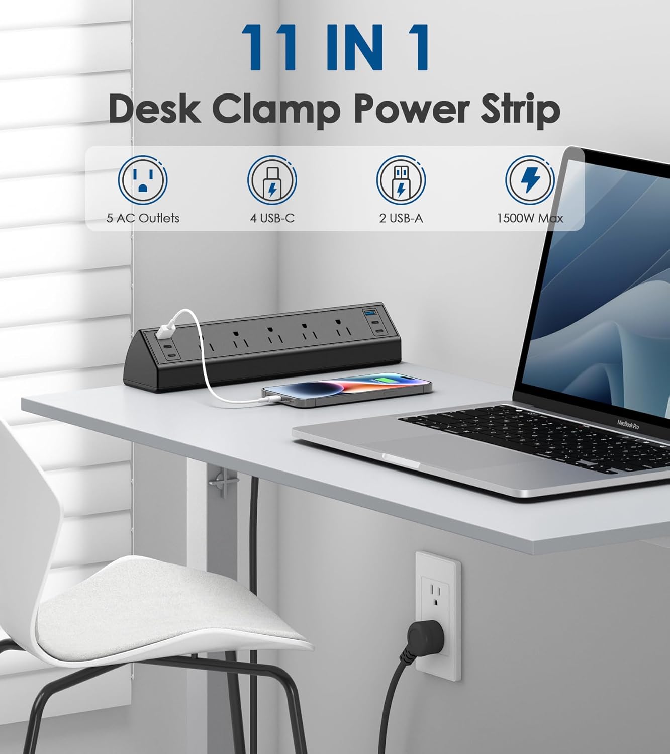 Jgstkcity Desk Clamp Energy Strip USB C,40W Whole Quick Charging Station,4 PD 20W USB C Ports,Desk Edge Mount Surge Protector,5 Shops,Match 1.96" Tabletop Edge,ETL Listed - Image 4