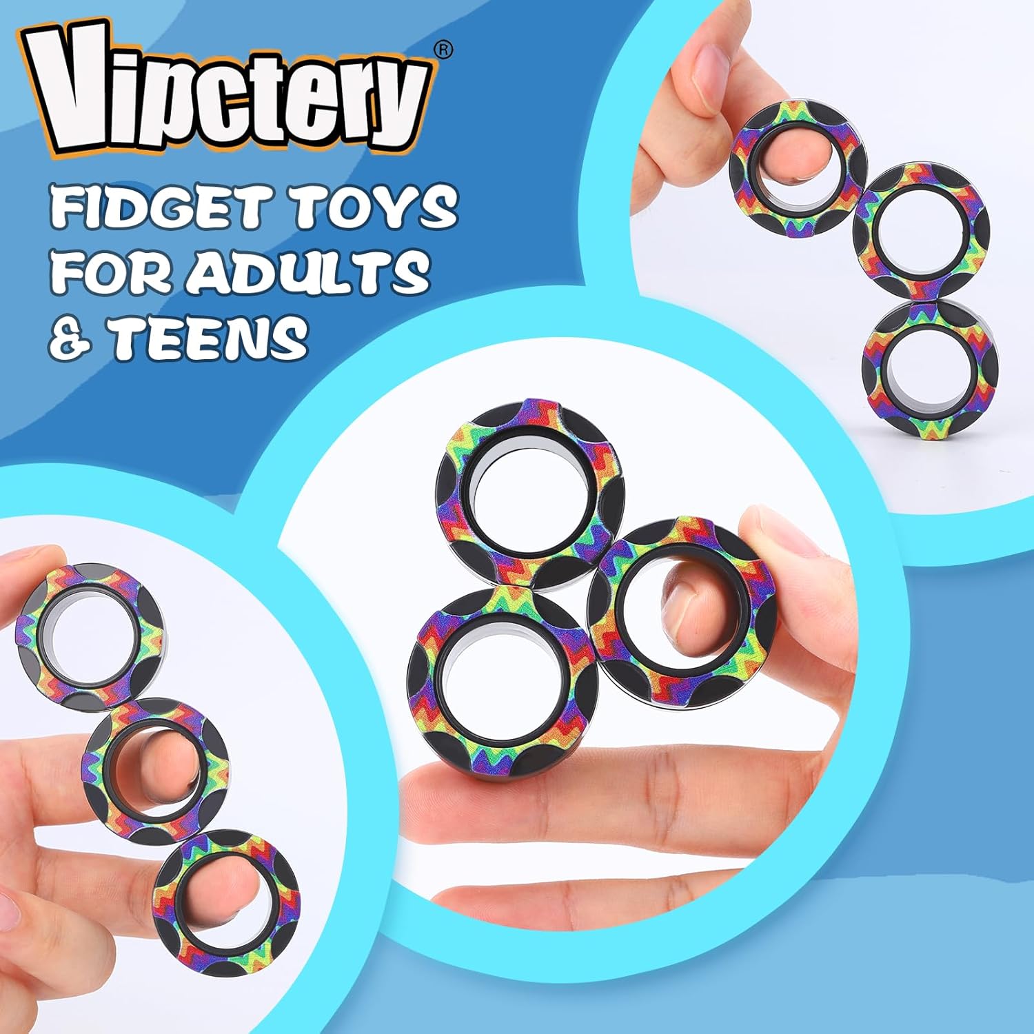 8Pcs Fidget Toys Adults Easter Basket Stuffers Presents for Teenagers Boys Youngsters 8+ ADHD Autism Toys Adults EDC Cool Devices Desk Toys Fidgets for Classroom Magnetic Fidget Rings Figette Spinner - Image 2