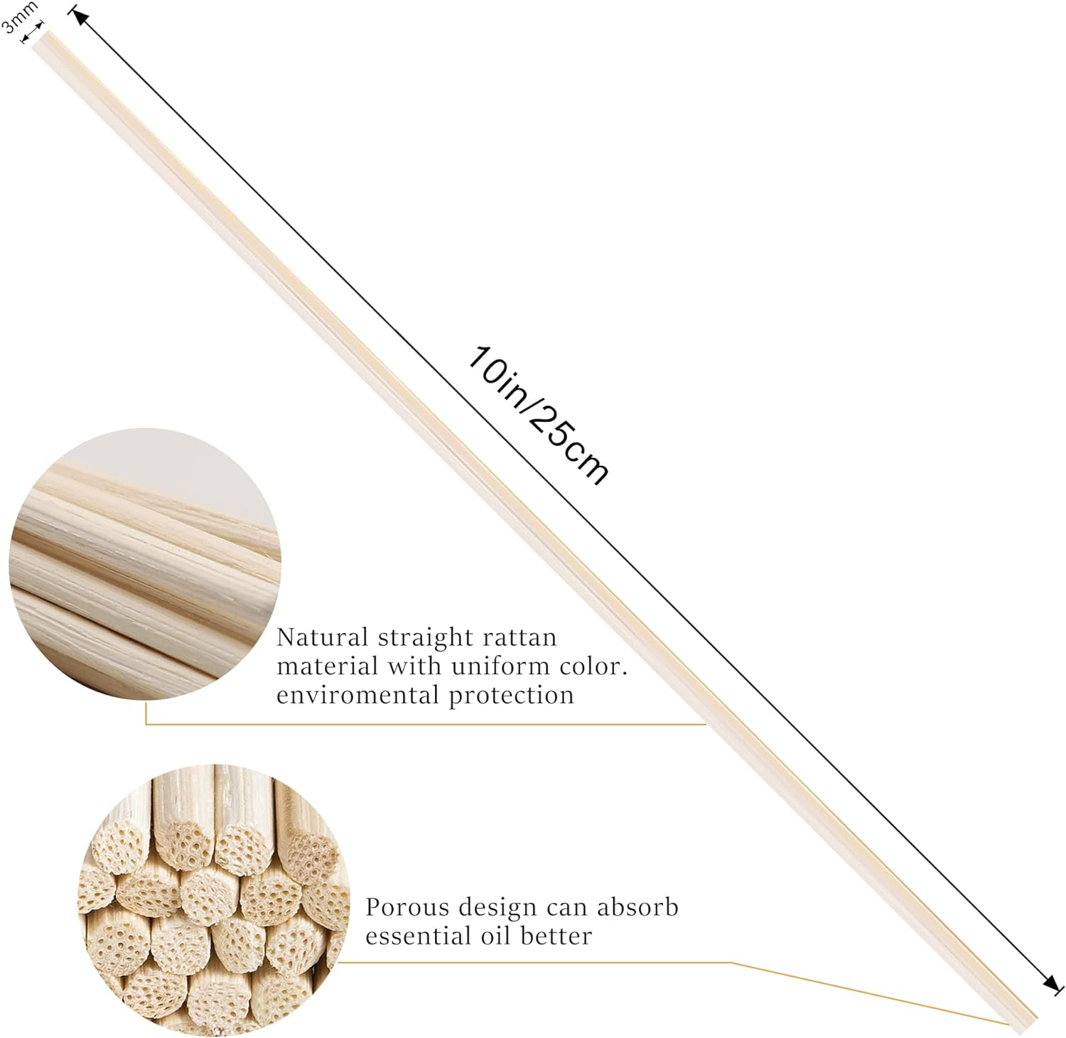 VFULIE 100PCS Reed Diffuser Sticks, 10 Inch Pure Rattan Wooden Sticks Important Oil Aroma Diffuser Sticks Refill Substitute for Aroma Perfume ((Major Colour)) - Image 3