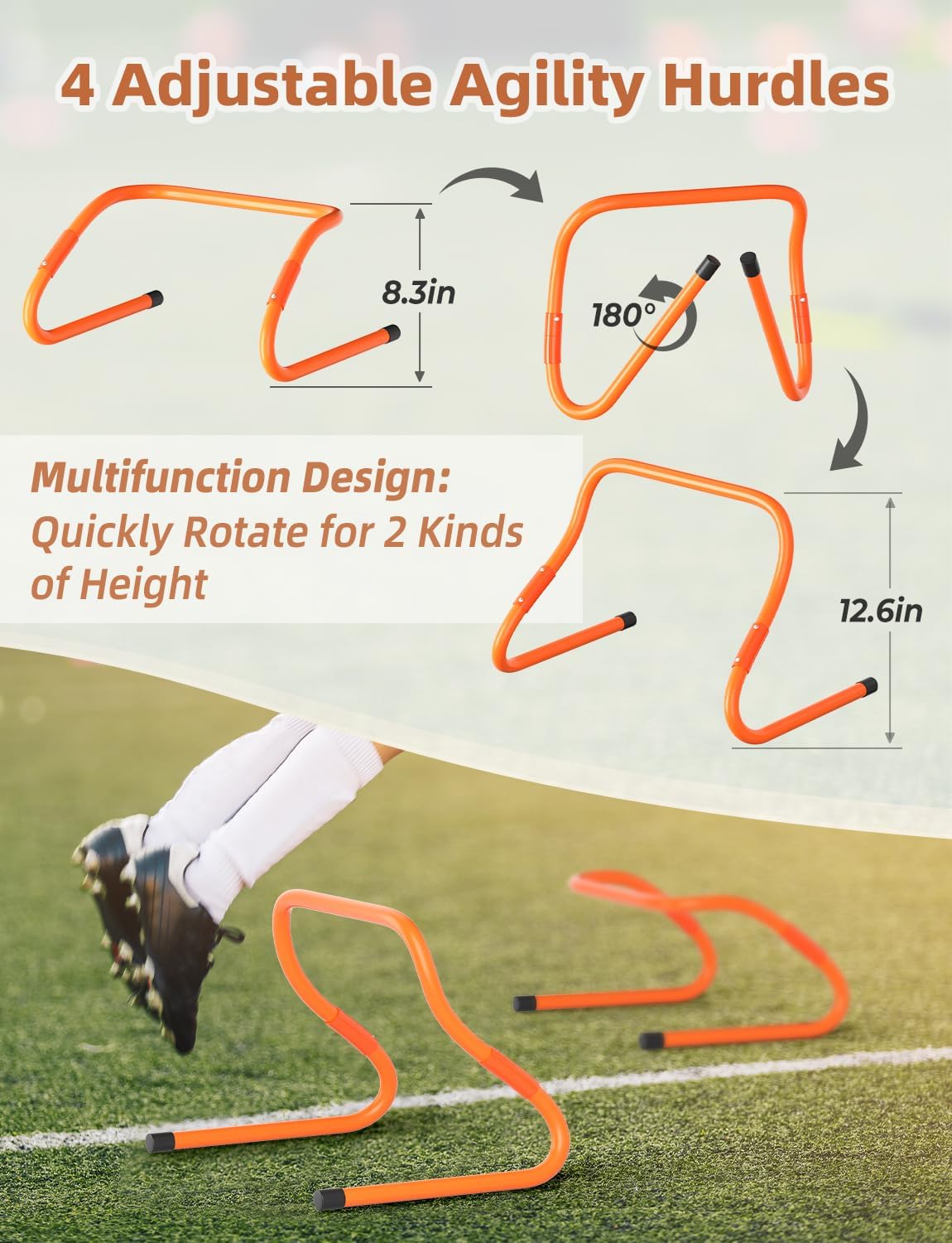 GHB Agility Ladder,Soccer Coaching Tools Set,4 Agility Hurdles, 20 feet12 Rungs Velocity Ladder,12 Disc Cones,Resistance Parachute, Leap Rope, 5 Resistance Bands - Image 2