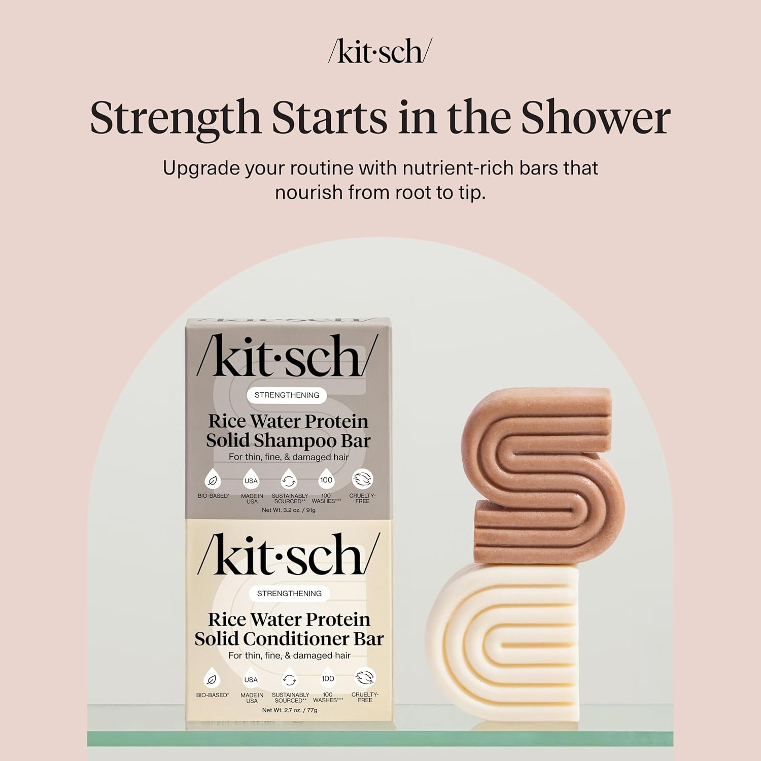 Kitsch Rice Water Protein Stable Shampoo and Conditioner Set for Hair Progress – Strengthening Hair Care Duo w/Rice Protein & Nutritional vitamins for Injury Restore – Paraben, Sulfate & Silicone Free, Made in USA - Image 6