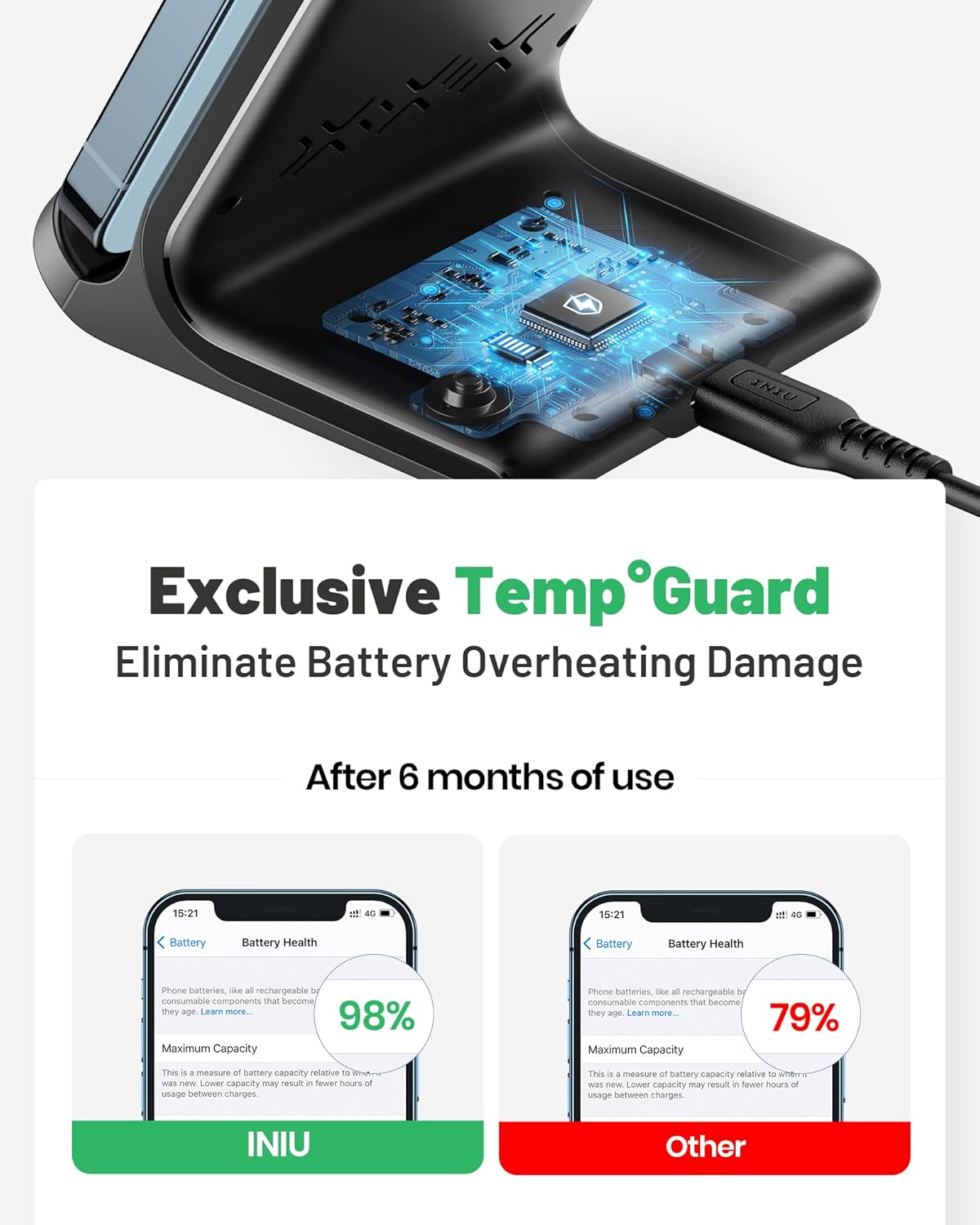 INIU Wi-fi Charger, 15W Quick Wi-fi Charging Station with Sleep-Pleasant Adaptive Mild Suitable with iPhone 17 16 15 14 13 12 Professional Max Samsung Galaxy S25 S24 S23 Observe 20 Google and many others - Image 6