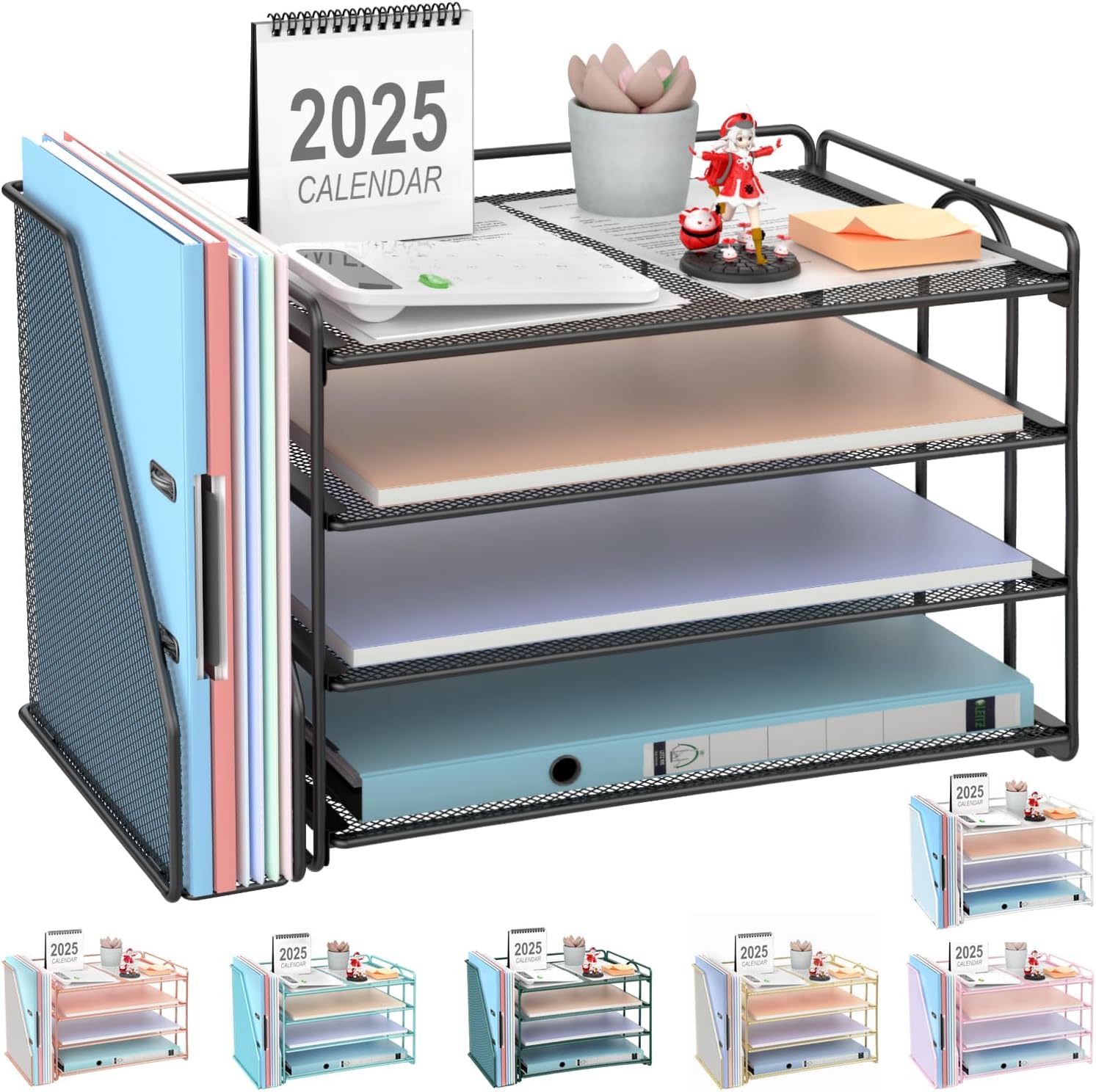 gianotter 4-Tier Paper Organizer With Journal Holder, Desk Organizers and Equipment, Desk Equipment & Workspace Organizers, File Organizer for Workplace Provides Storag (Black, 4-Tier)