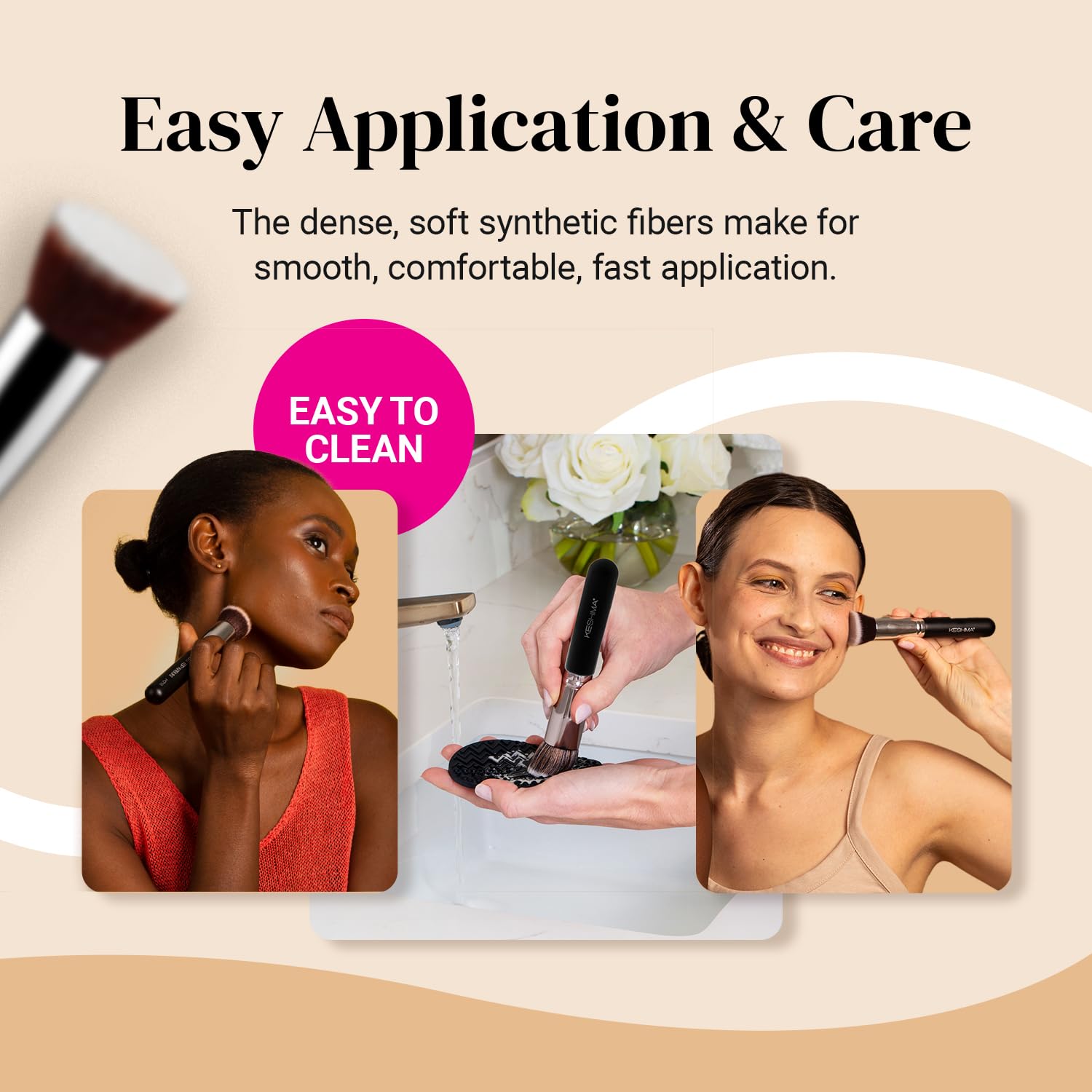 Flat High Kabuki Basis Brush By KESHIMA - Premium Make-up Brush for Liquid, Cream, and Powder - Buffing, Mixing, and Face - 1.2" High Diameter - Image 4