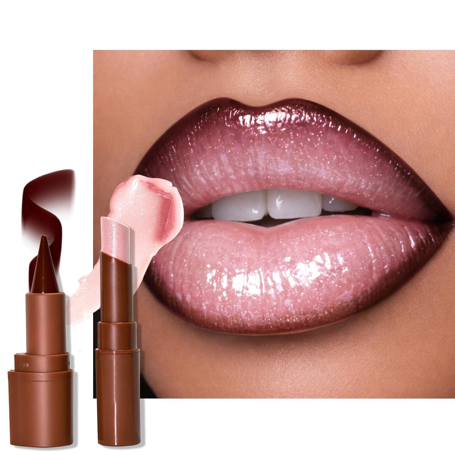 2PCS Moisturizing Lip Gloss with Brown Lip Liner Set,2-in-1 Gradient Lip Liner and Stable Excessive Shine Lip Gloss Jelly Lipstick Combo,Light-weight Lengthy-Lasting Make-up Equipment for Ladies(BabyPink)