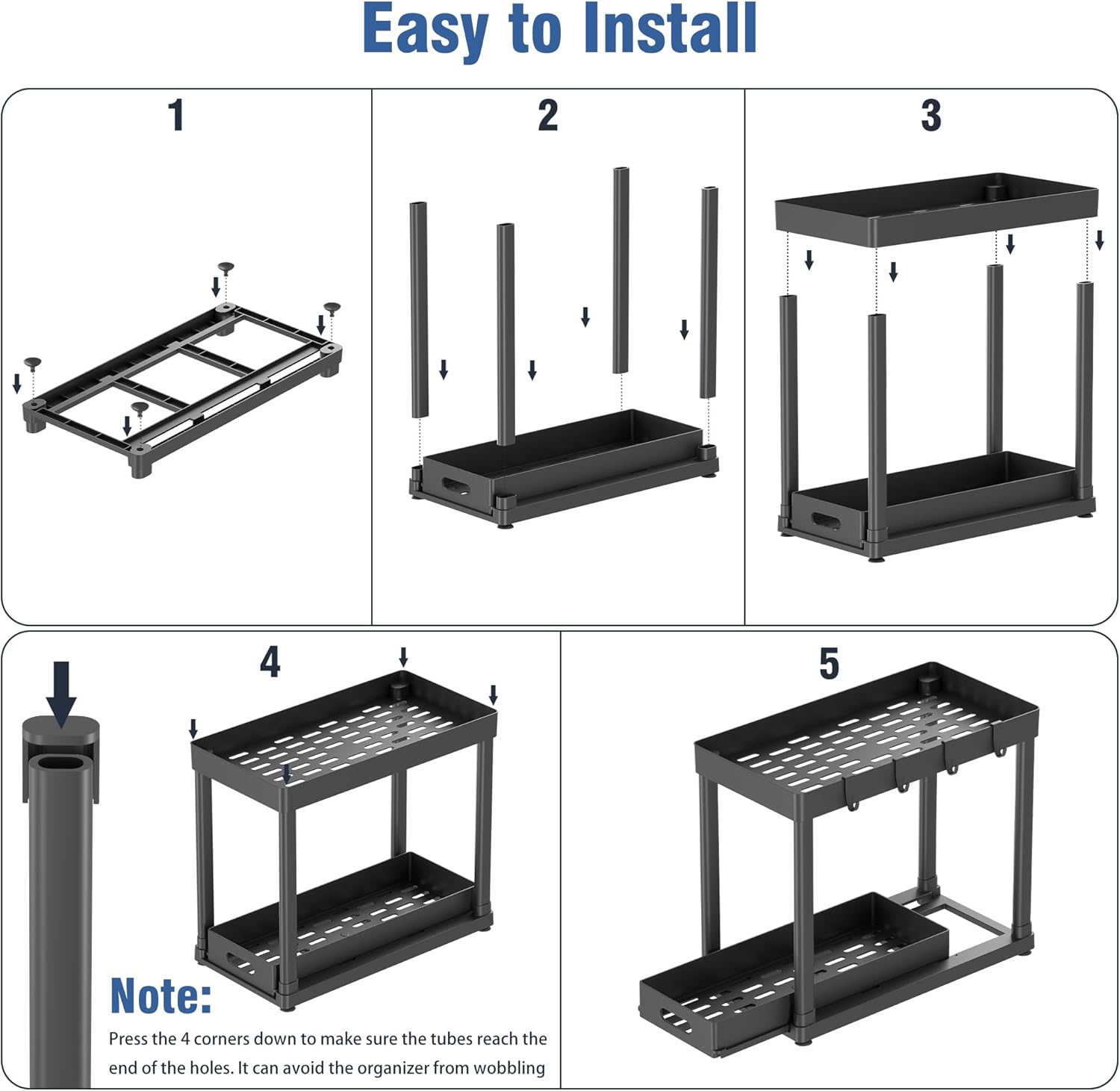 2 Pack Pull-Out Storage Organizers, Underneath Sink Organizer and Storage for Toilet & Kitchen,Multi-Objective Underneath Cupboard Organizers and storage Black - Image 7
