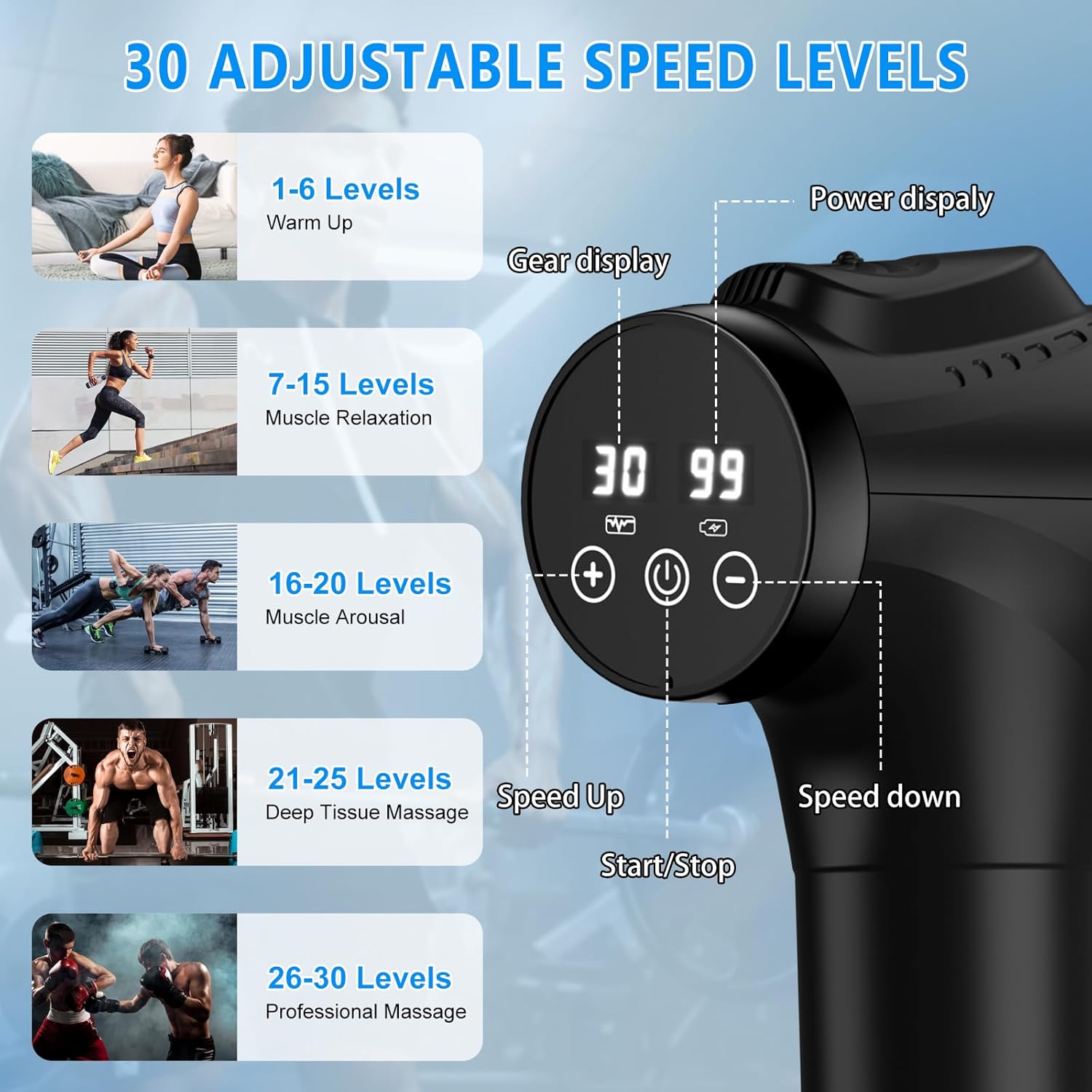 Therapeutic massage Gun, Muscle Therapeutic massage Gun for Athletes Handheld Electrical Deep Tissue Again Massager, Percussion Therapeutic massage System for Ache Aid with 30 Velocity Ranges 9 Heads Black - Image 2