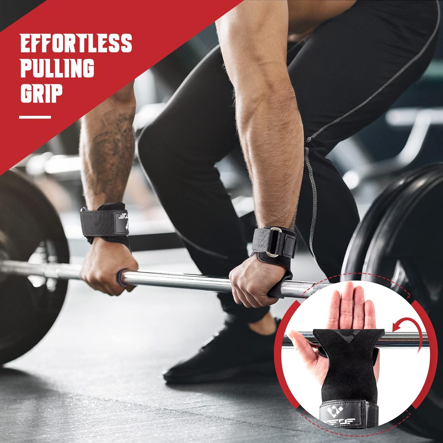 COFOF Weight Lifting Wrist Strap, Double Layer Leather-based Wrist Strap for Deadlift and Powerlifting, Adjustable Neoprene Padded Gymnasium Exercise Lifting Hooks (Pair) - Image 5