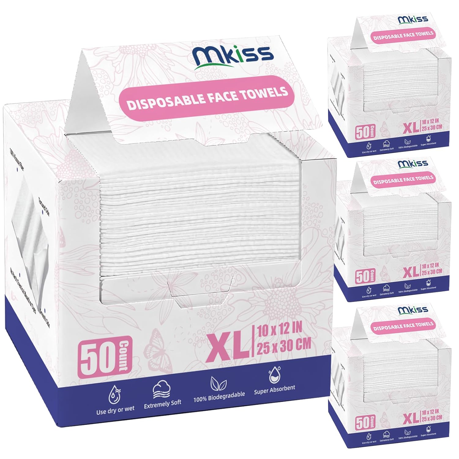 Giant Disposable Face Towels 200 Rely, 10"×12" Extremely Thick Premium Biodegradable Facial Towels, Make-up Remover Dry Wipes, Delicate Face Towelettes for Delicate Pores and skin, Skincare and Girls Cleansing