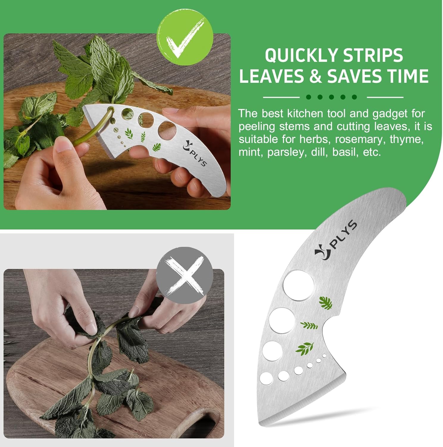 Plys Herb Stripper Software 9 Holes - Stainless Metal Kitchen Herb Stripping Software, Herb Leaf Peeler for Kale, Chard, Collard Greens, Rosemary, Thyme, Parsley and Basil, 2025 Skilled Kitchen Devices - Image 3