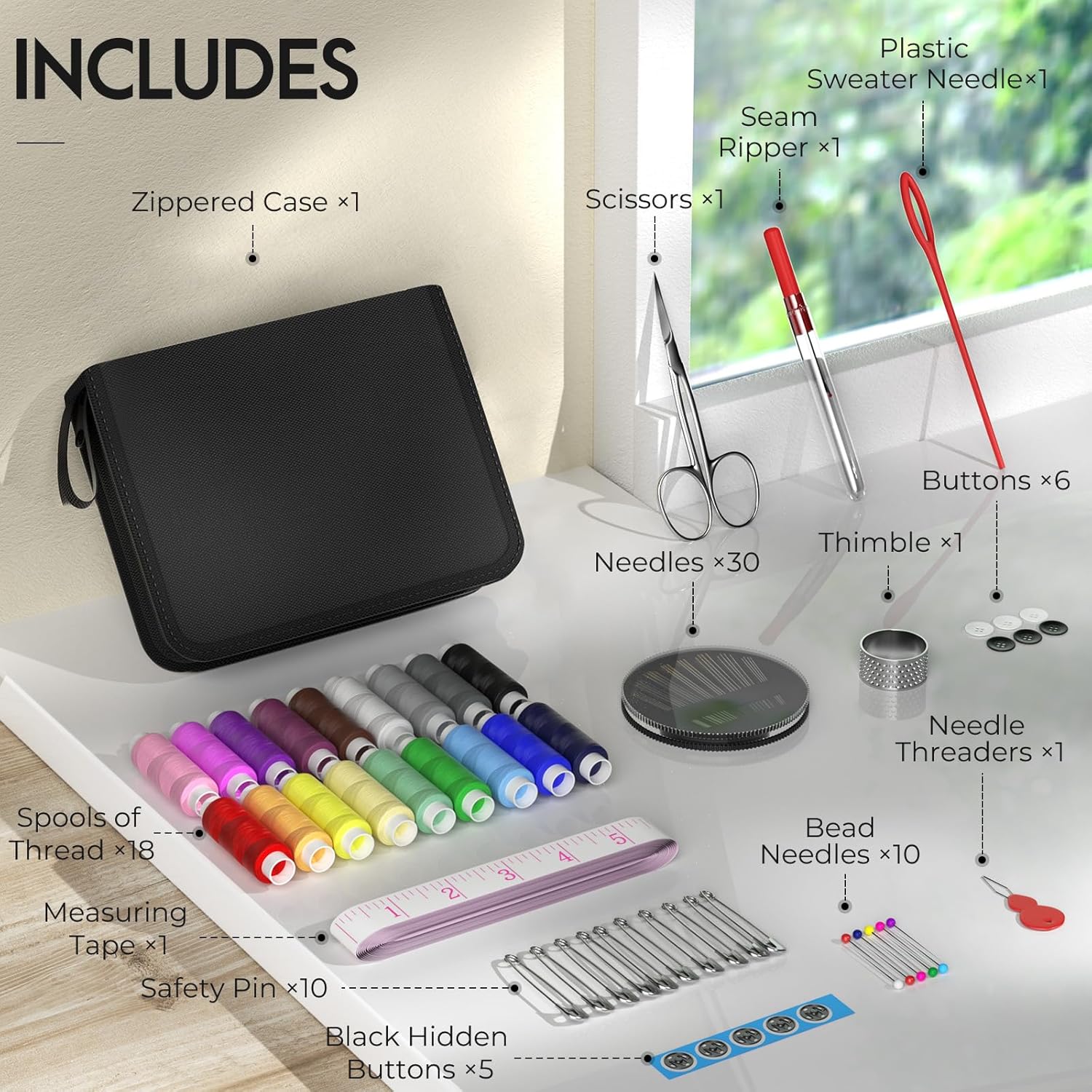 Coquimbo Stitching Equipment Moms Day Items for Mother Grandma Girls Spouse Teen Women Newbie Traveler, Moveable Stitching Provides Equipment Incorporates Thread, Needles, Scissors, Dorm Room Necessities (Black) - Image 5