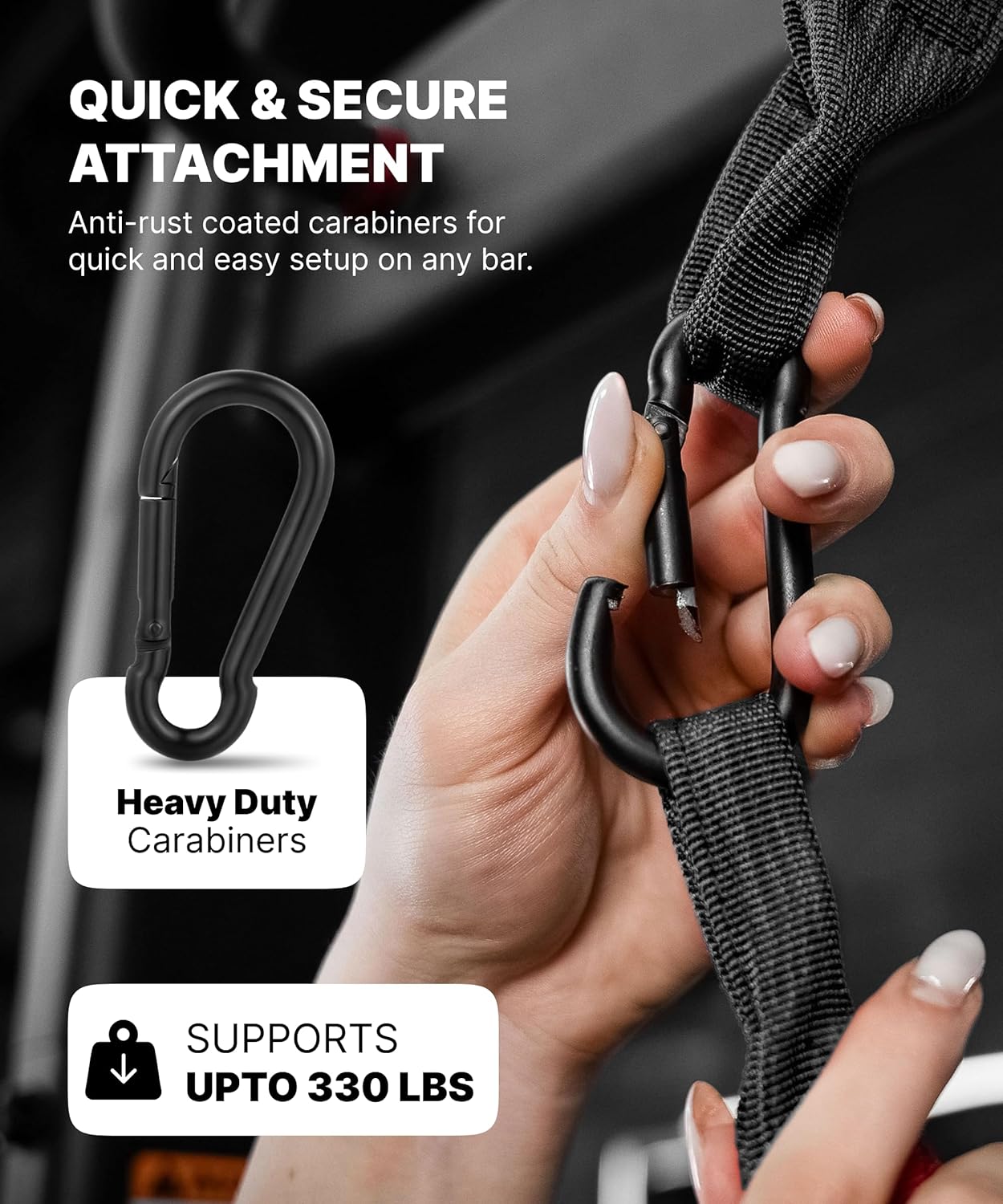 DMoose Health Hanging Ab Straps for Pull Up Bar & Core Power Coaching - Mushy Padded Train Straps for Ab Swing & Leg Raises, Cling Bar Strap with 2 Metal Carabiners - Abs Tools for Dwelling & Fitness center - Image 6