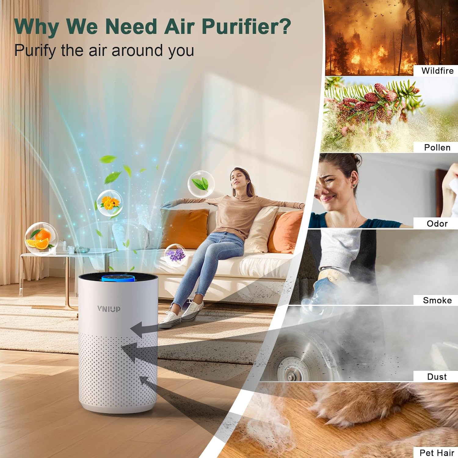 Air Purifiers for Bed room Residence as much as 1250 ft², Vniup H14 True HEPA Room Air Purifiers for Bed room, with Perfume Perform Sleep Mode& Gentle Mode Air Cleaner for Pet Dander Odor Mud Smoke - Image 4