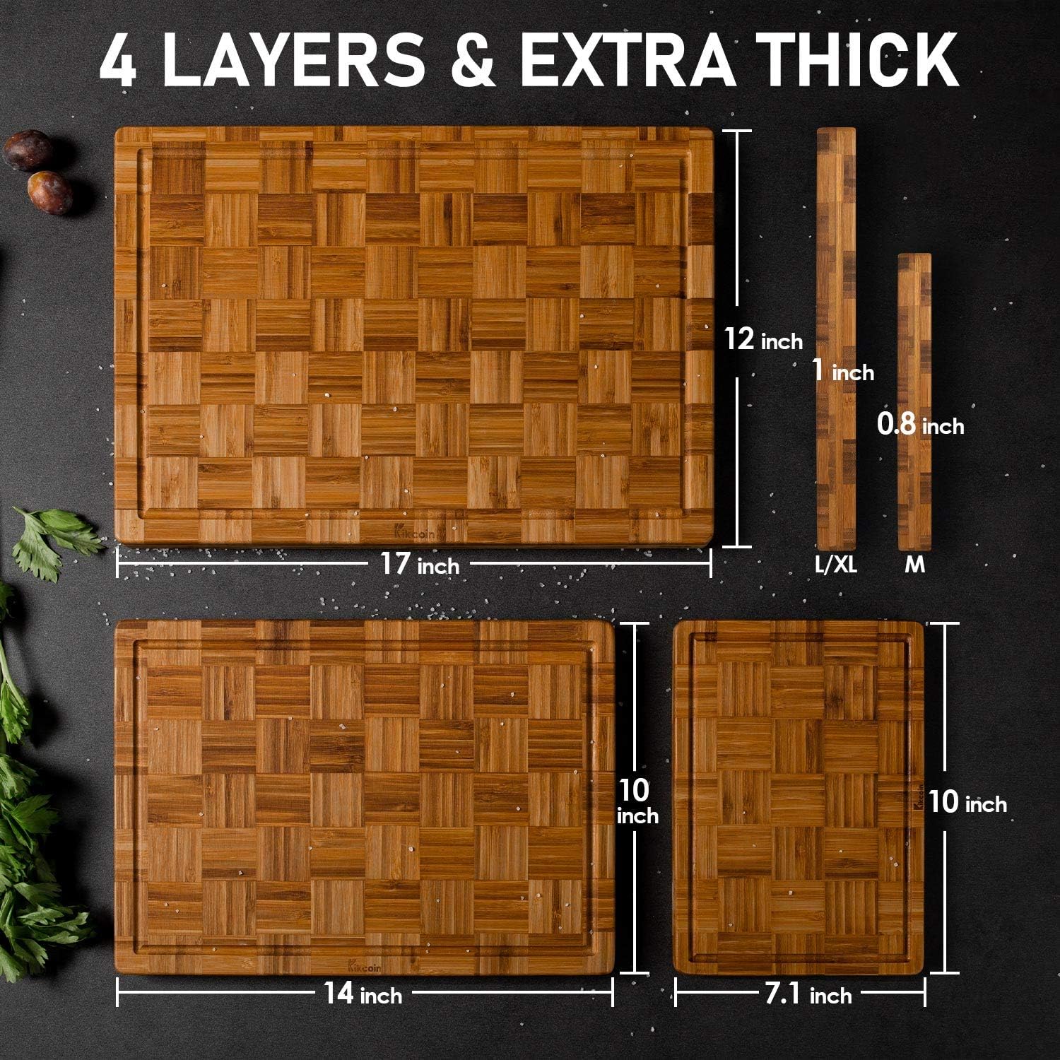 Kikcoin Additional Massive Bamboo Reducing Boards, (Set of three) Chopping Boards with Juice Groove Bamboo Wooden Reducing Board Set Butcher Block for Kitchen, Finish Grain Serving Tray - Image 2