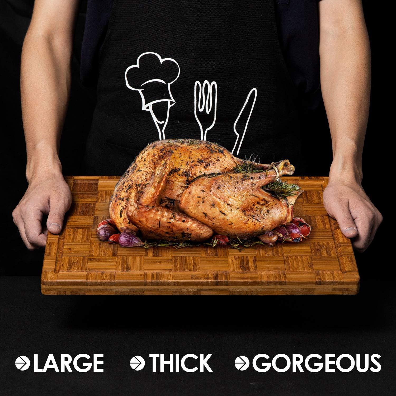 Kikcoin Additional Massive Bamboo Reducing Boards, (Set of three) Chopping Boards with Juice Groove Bamboo Wooden Reducing Board Set Butcher Block for Kitchen, Finish Grain Serving Tray - Image 5