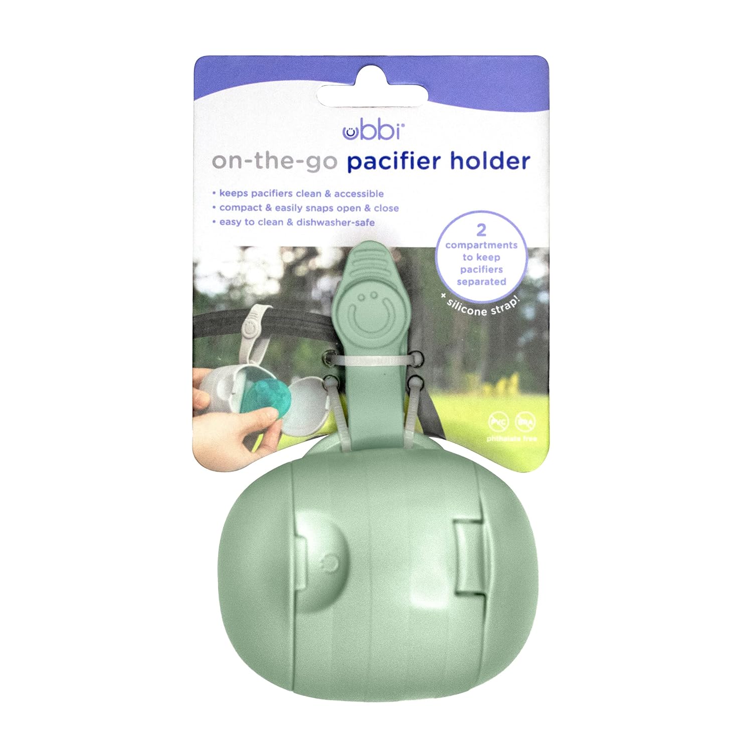 Ubbi On-The-Go Twin Pacifier Holder, Hold's Child's Binkies Clear and Accessible, Moveable for Journey, Diaper Bag Accent Should Have for Newborns, Sage Inexperienced - Image 11