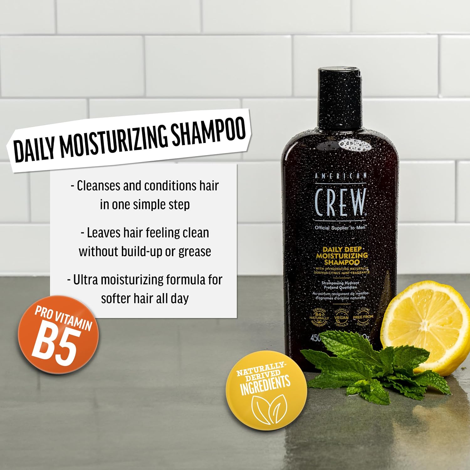 American Crew Shampoo for Males, Day by day Deep Moisturizer, Naturally Derived, Vegan Method, Citrus Mint Perfume, 33.8 Fl Oz - Image 2