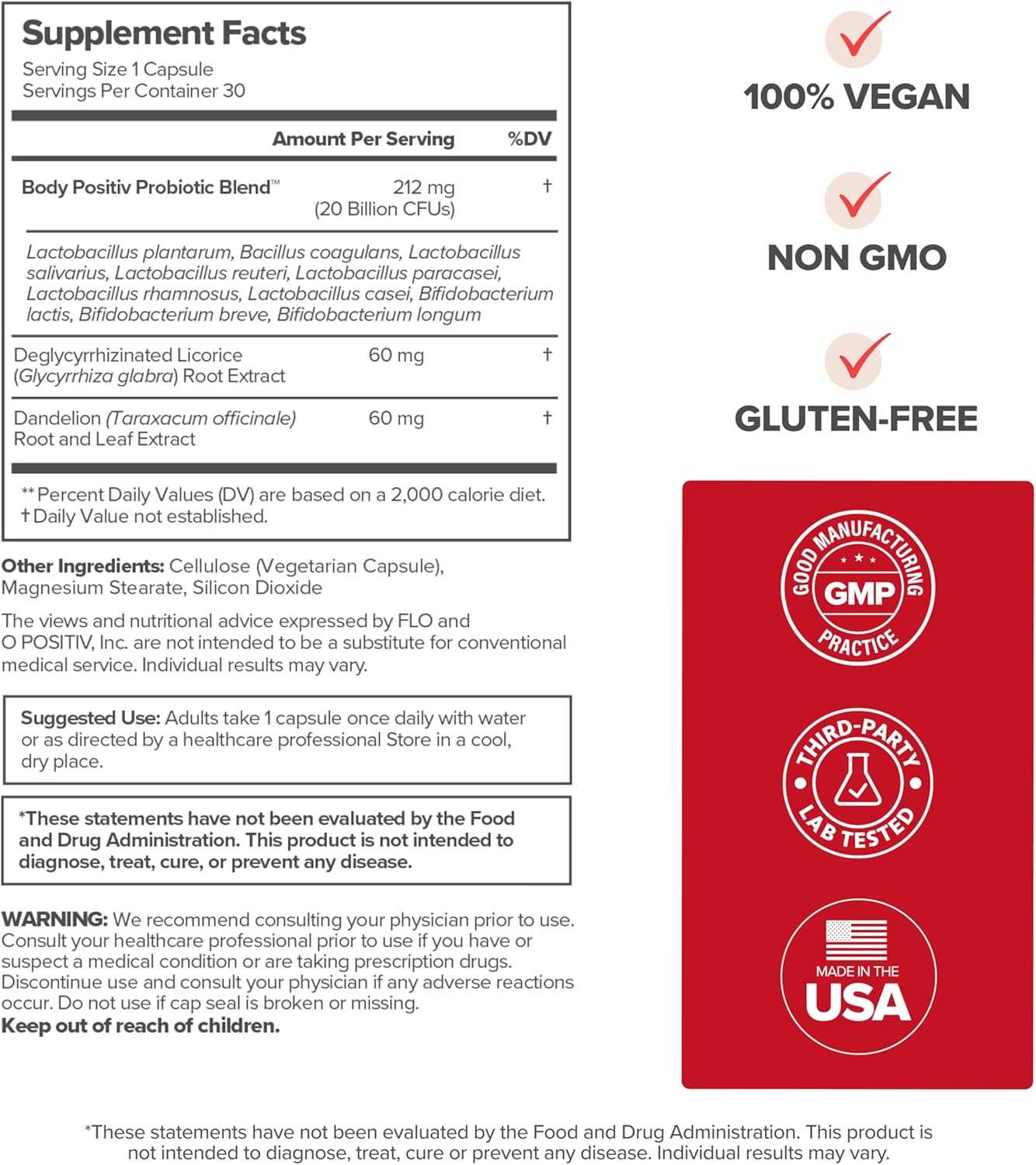 O Positiv URO Ladies’s Probiotic – All-in-one Probiotic for Ladies - Vaginal, Intestine, Pores and skin, and Oral Microbiome Well being – 20B+ CFUs, Licorice Root, Dandelion – Non-GMO, Vegan, Gluten-Free – 30 Capsules - Image 7