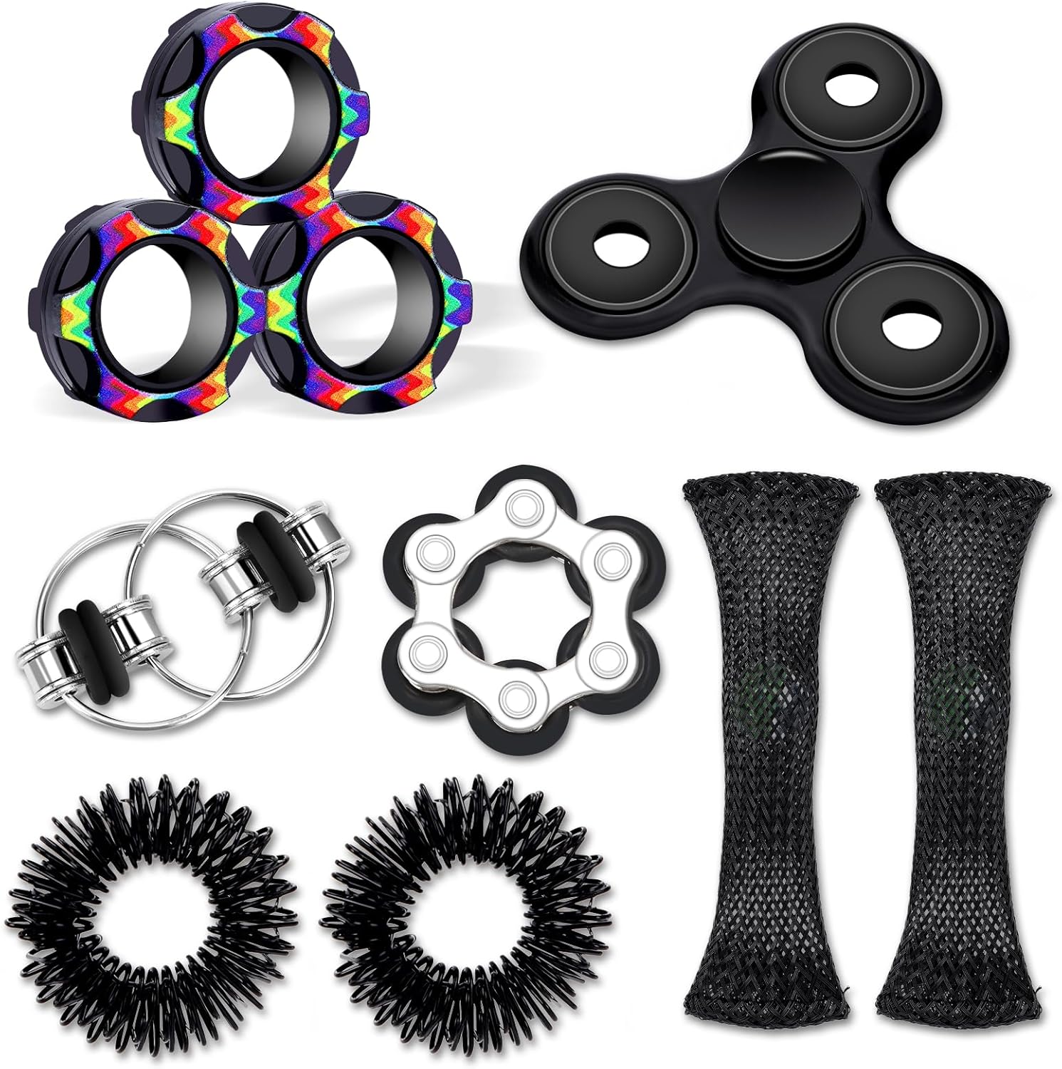 8Pcs Fidget Toys Adults Easter Basket Stuffers Presents for Teenagers Boys Youngsters 8+ ADHD Autism Toys Adults EDC Cool Devices Desk Toys Fidgets for Classroom Magnetic Fidget Rings Figette Spinner