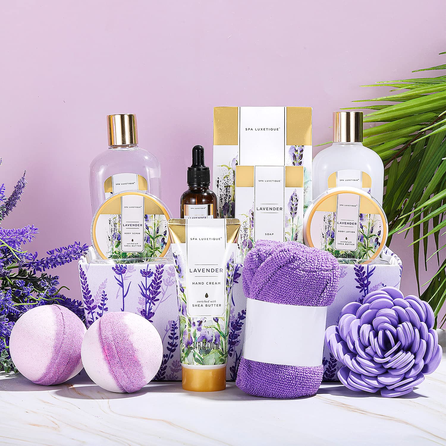 Spa Luxetique Present Baskets for Ladies Lavender Spa Presents for Ladies 12 Pcs Birthday Presents for Ladies Present Set for Her Moms Day Present for Mother - Image 2