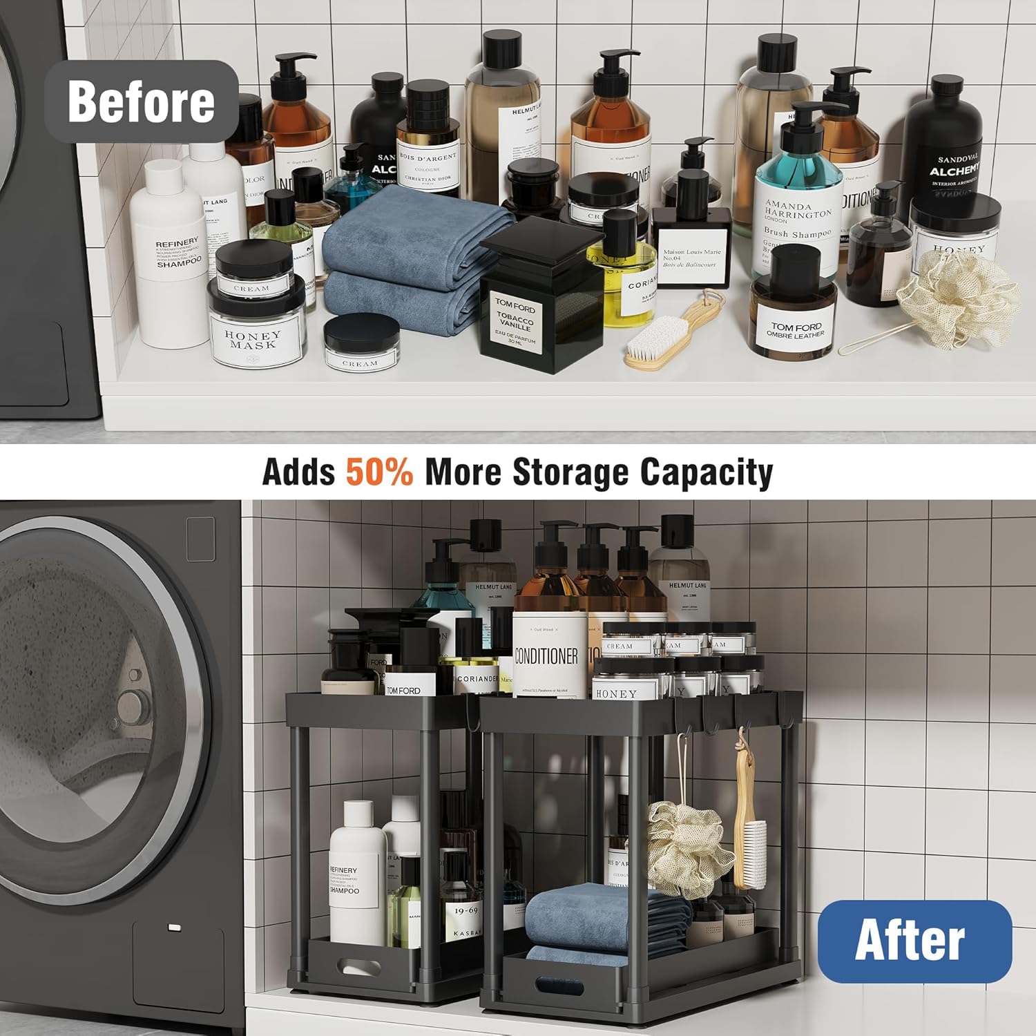 2 Pack Pull-Out Storage Organizers, Underneath Sink Organizer and Storage for Toilet & Kitchen,Multi-Objective Underneath Cupboard Organizers and storage Black - Image 5