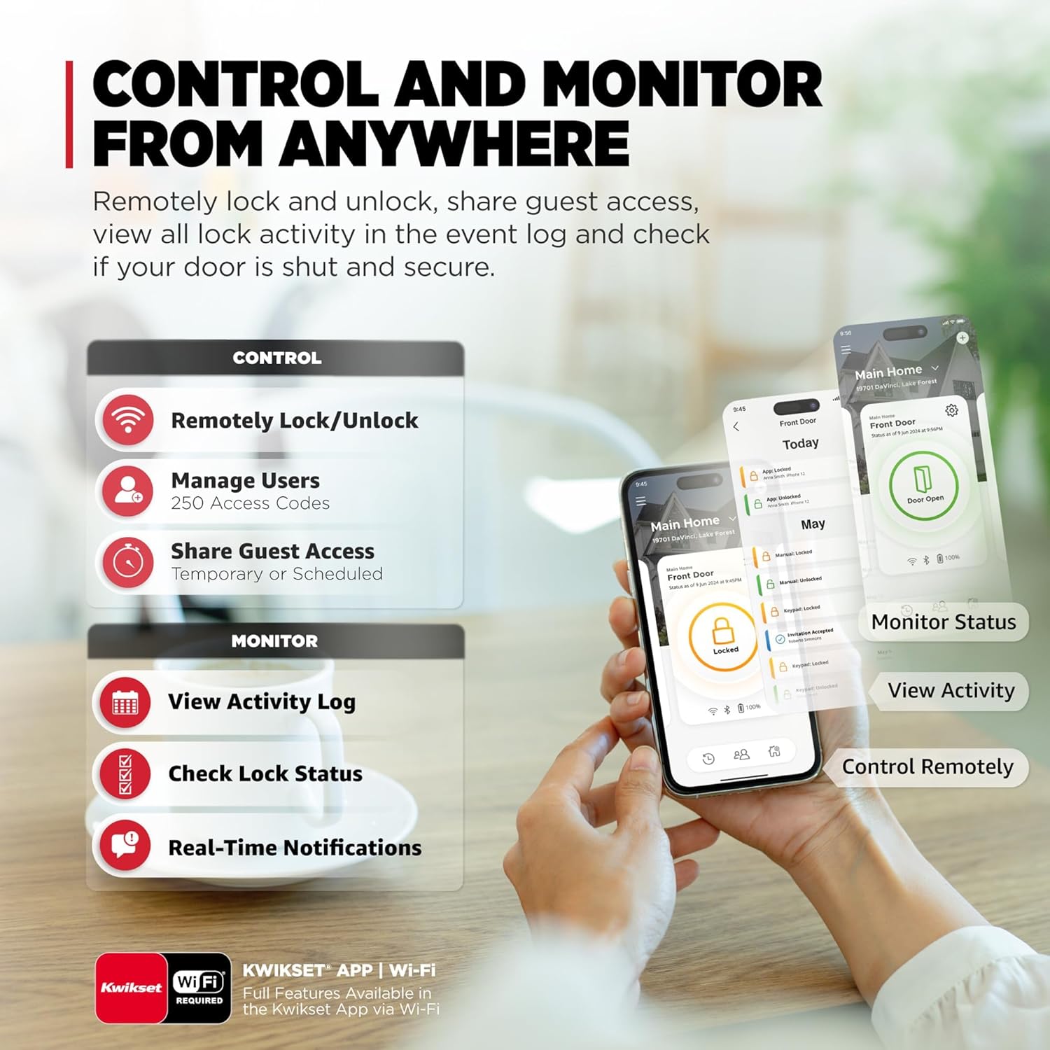 Kwikset Halo Choose Plus Matte Black Touchscreen Apple Dwelling Keys Faucet-to-Unlock, Wi-Fi and Matter Enabled Good Lock Deadbolt with Door Standing Sensor and Intrusion Detection - Image 3