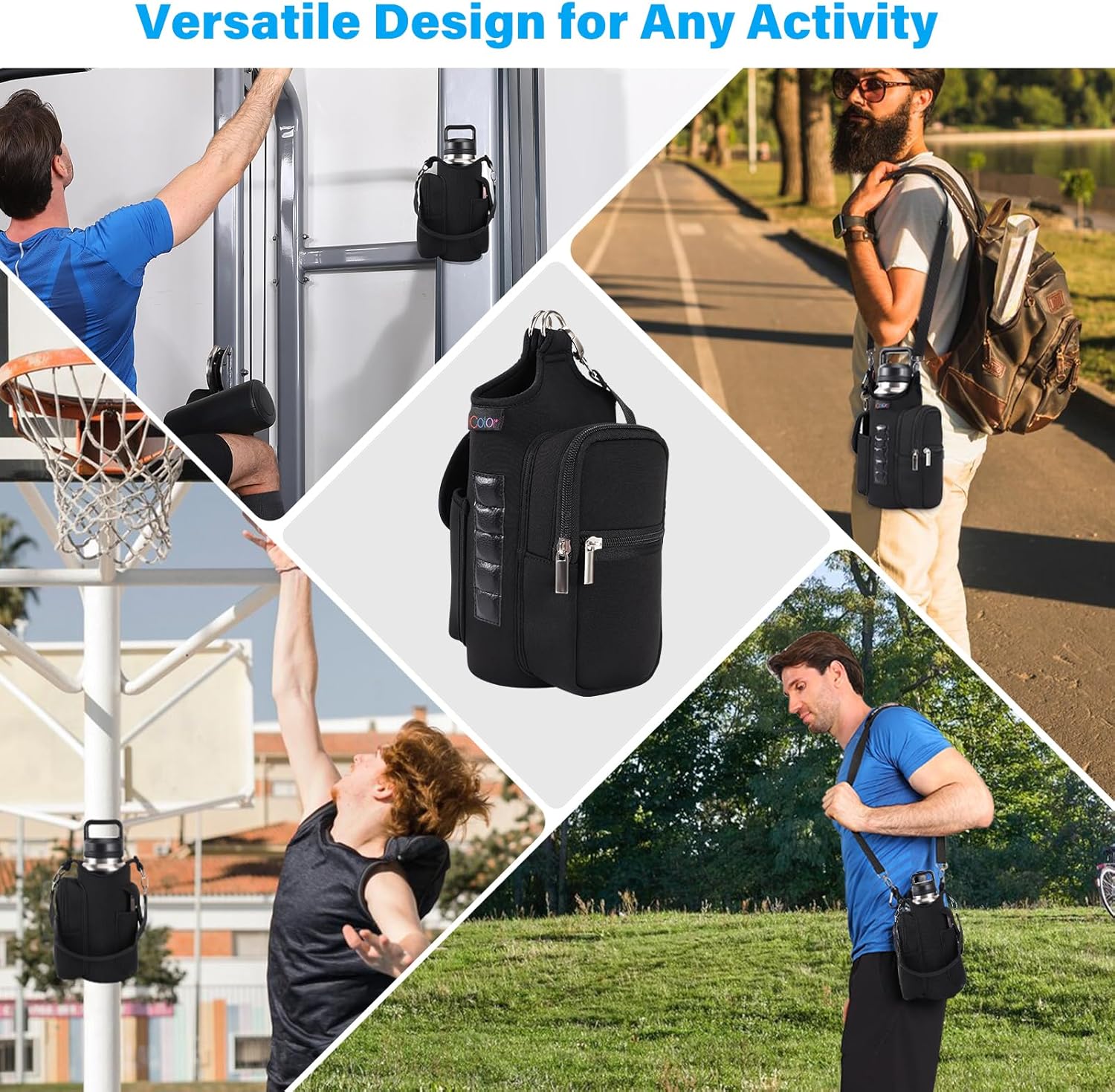 icolor Magnetic Health club Bag Water Bottle Provider Holder with Telephone Pockets & Shoulder Strap,Health club Magnetic Bag 5 Constructed-in Magnets Health club Equipment Organizer Sling Bottle Bag Pouch Sleeve - Image 7