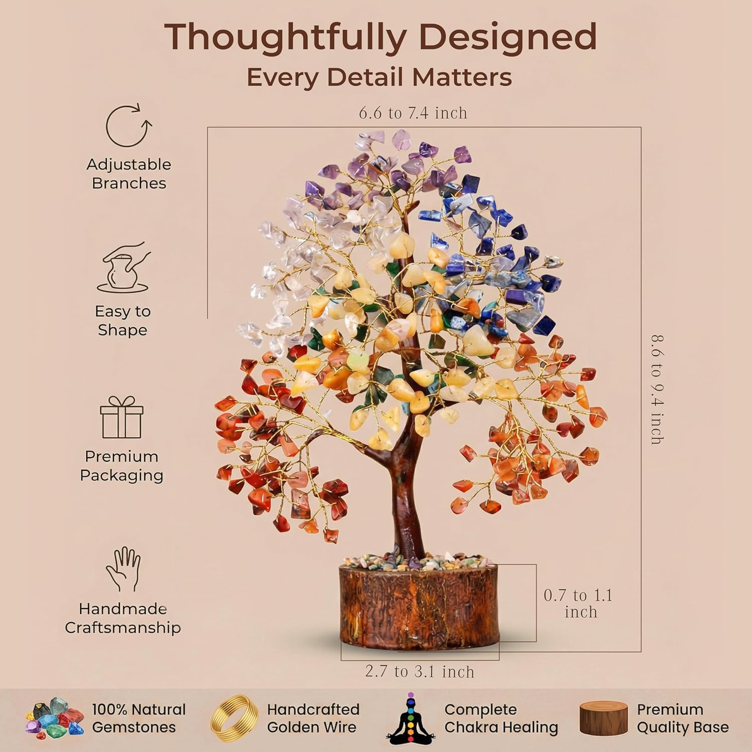 Crystal Tree of Life 7 Chakra Birthday Items for Girls, Distinctive Items for Her, House and Workplace Decor, Handmade Therapeutic Crystals Tree Convey Optimistic Vitality, Cash, Good Luck, Items for Mother & Love Ones - Image 2