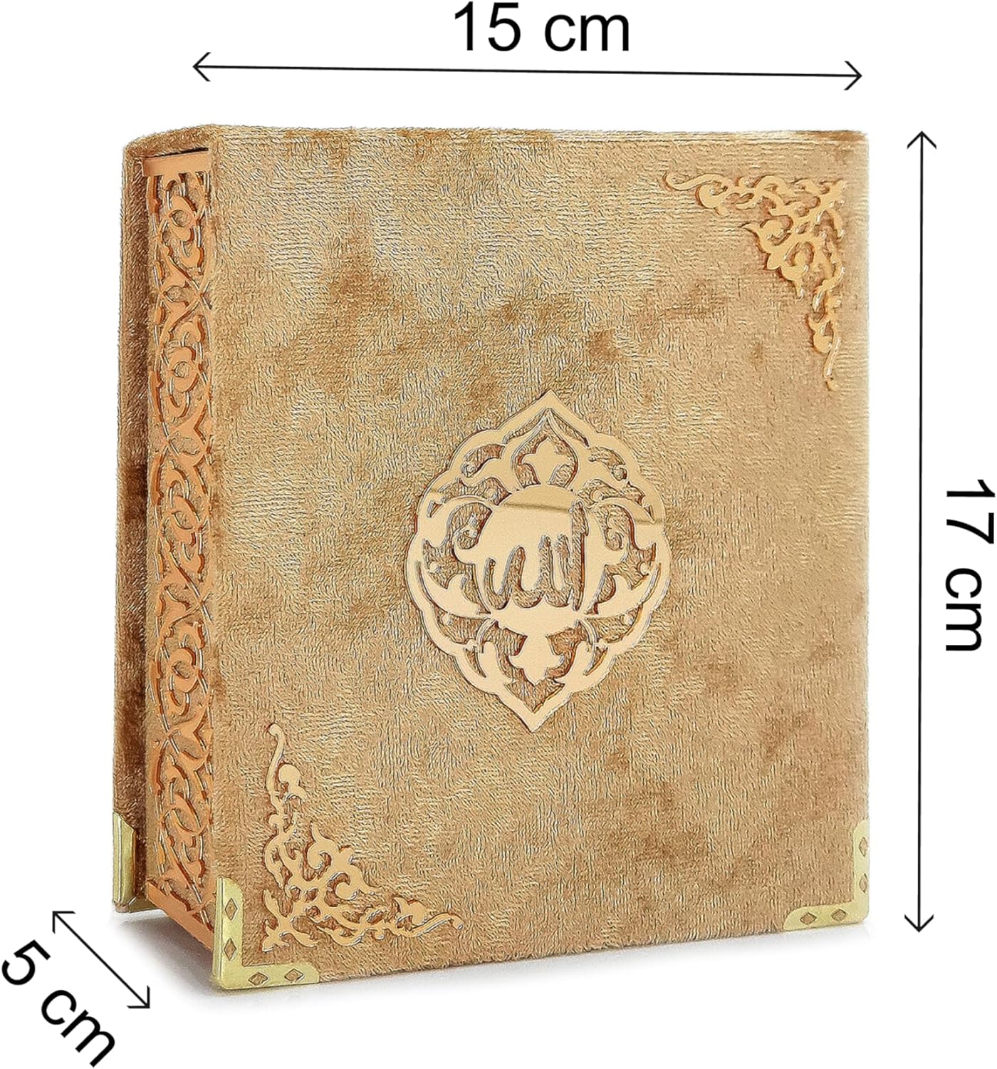 ihvan on-line, The Holy Qur'an Set, Islamic Prayer Reward Field with Pocket-sized Velvet Coated Quran, Tesbih, Internal Lid Names of Allah (Asmaul Husna), 3 Items for Ramadan & Eid & Dowry Items, Gold - Image 3