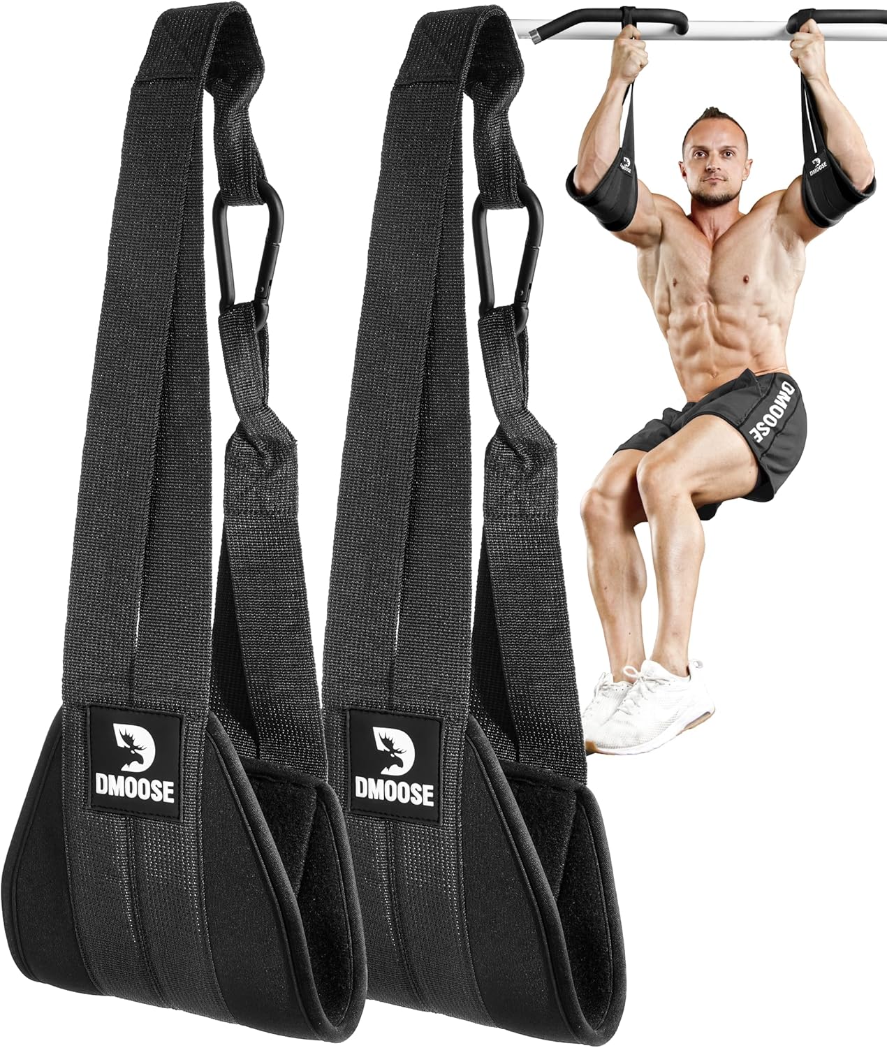 DMoose Health Hanging Ab Straps for Pull Up Bar & Core Power Coaching - Mushy Padded Train Straps for Ab Swing & Leg Raises, Cling Bar Strap with 2 Metal Carabiners - Abs Tools for Dwelling & Fitness center