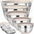 Umite Chef Mixing Bowls with Hermetic Lids Set, 8PCS Stainless Metal Khaki Nesting Bowls with Grater Attachments, Kitchen Bowls with Non-Slip Bottoms, Dimension 5, 4, 3.5, 2, 1.5QT for Mixing & Serving